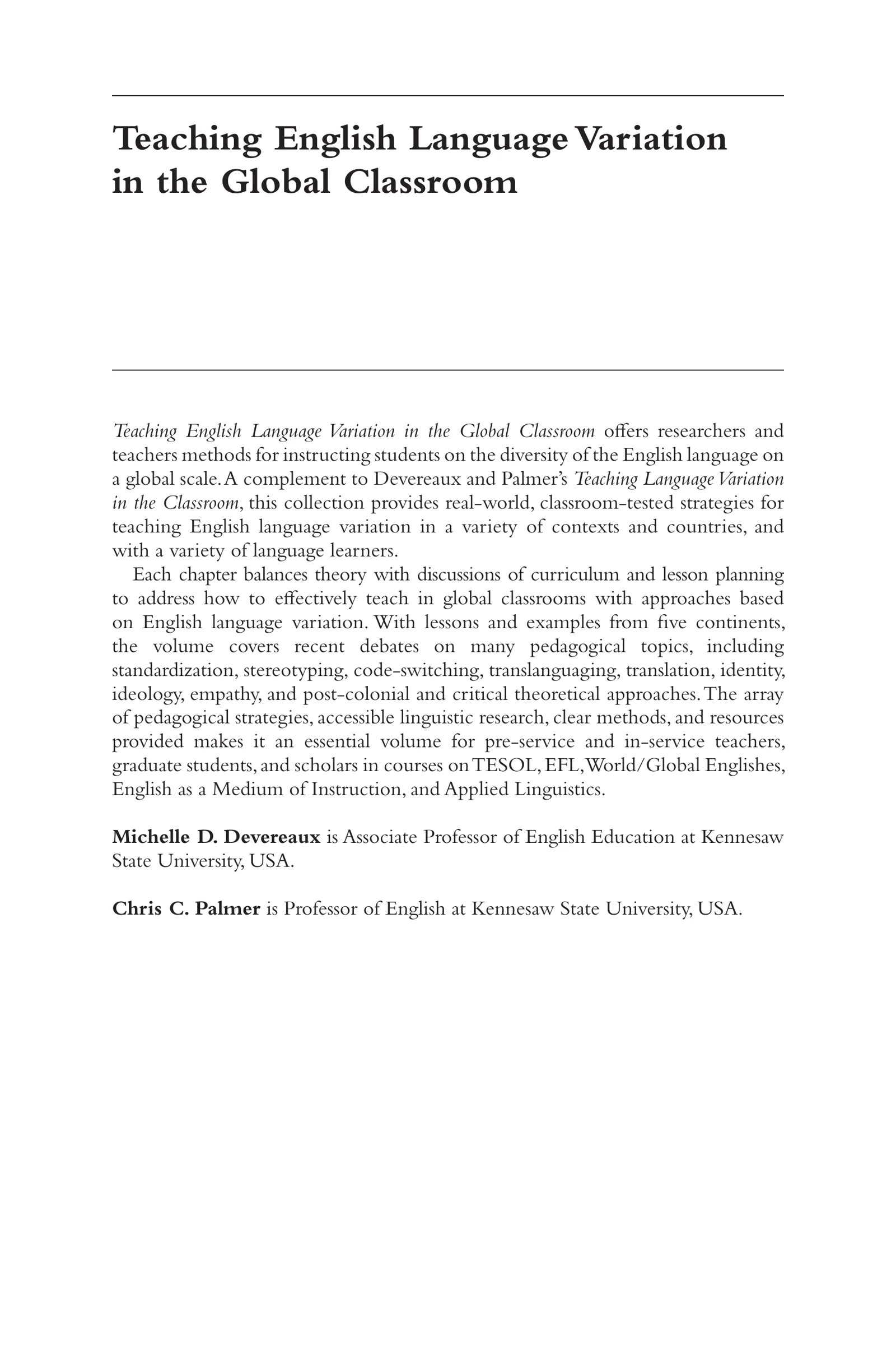 Teaching English Language Variation in the Global Classroom