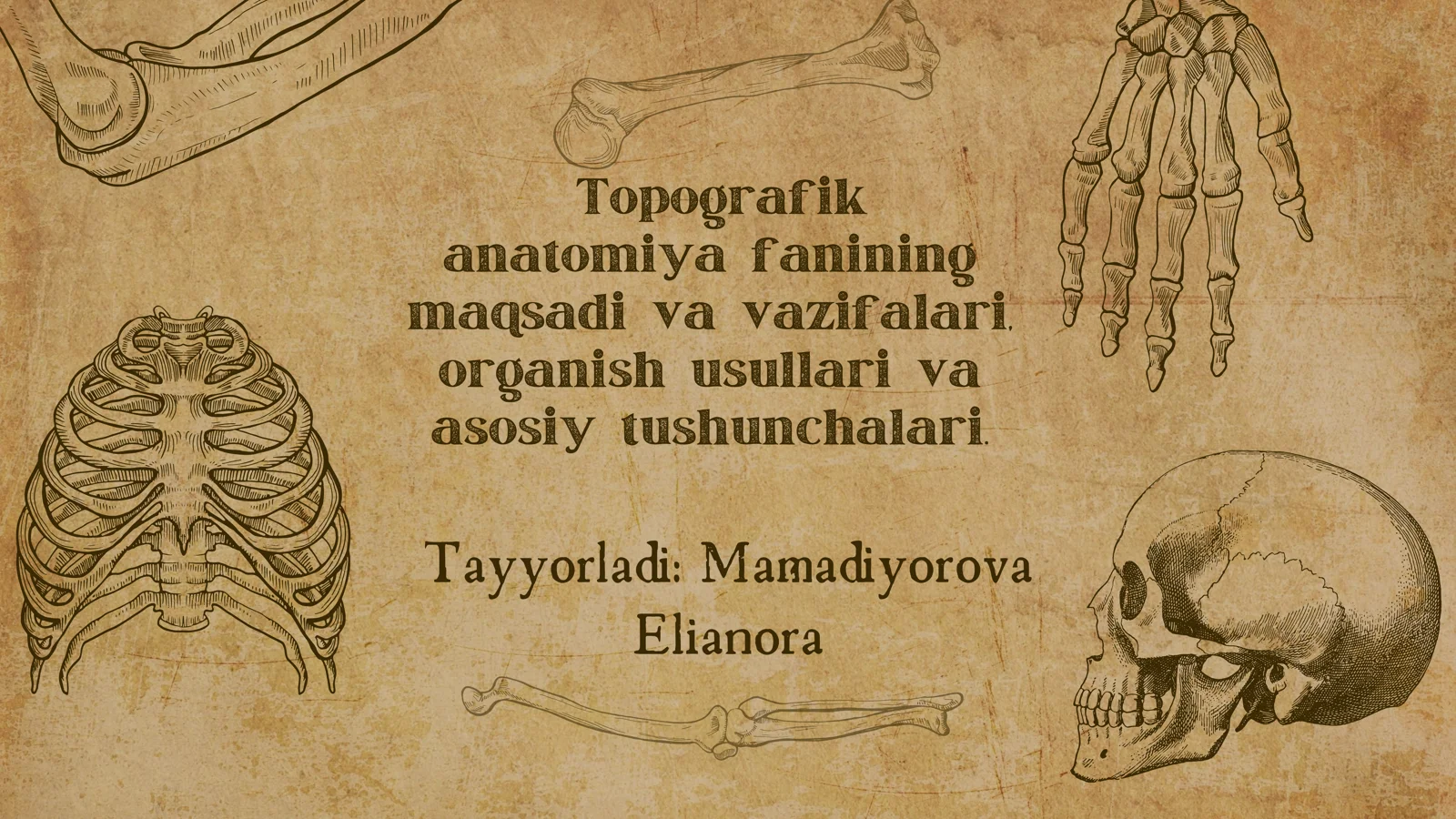 Topografik anatomiya fanining maqsadi va vazifalari, organish usullari va asosiy tushunchalari.
