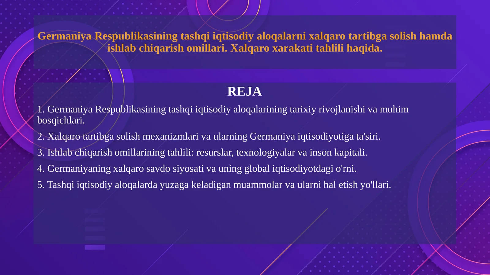 Germaniya Respublikasining tashqi iqtisodiy aloqalarni xalqaro tartibga solish hamda ishlab chiqarish omillari. Xalqaro xarakati tahlili haqida.1