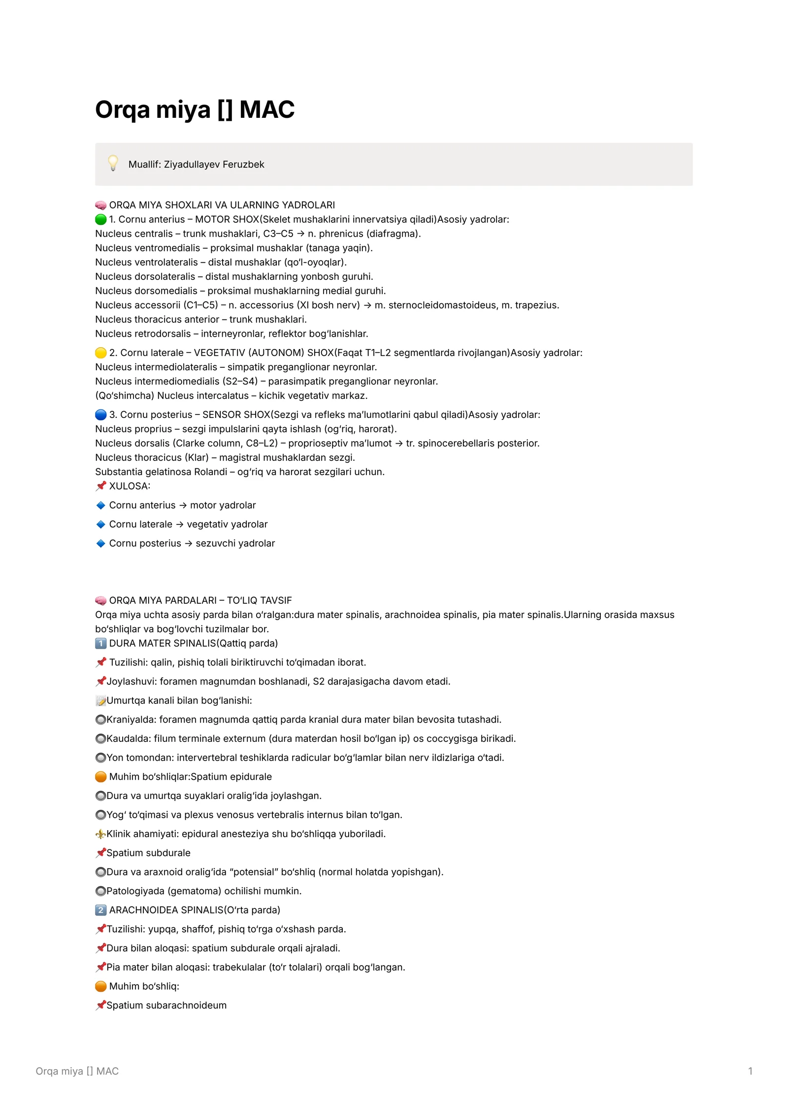 ORQA MIYA SHOXLARI VA ULARNING YADROLARI