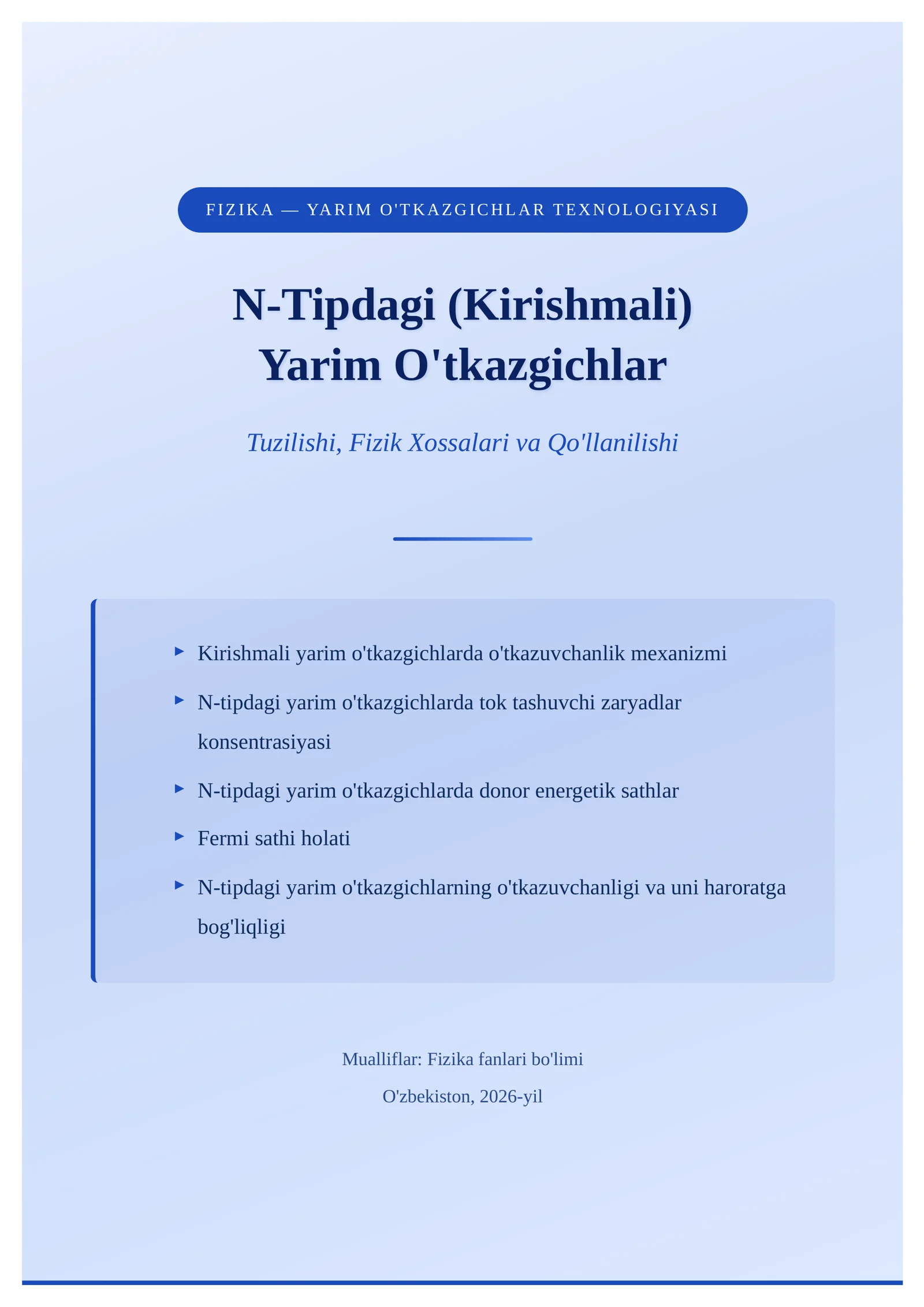 Yarim O'tkazgichlar Fizikasi