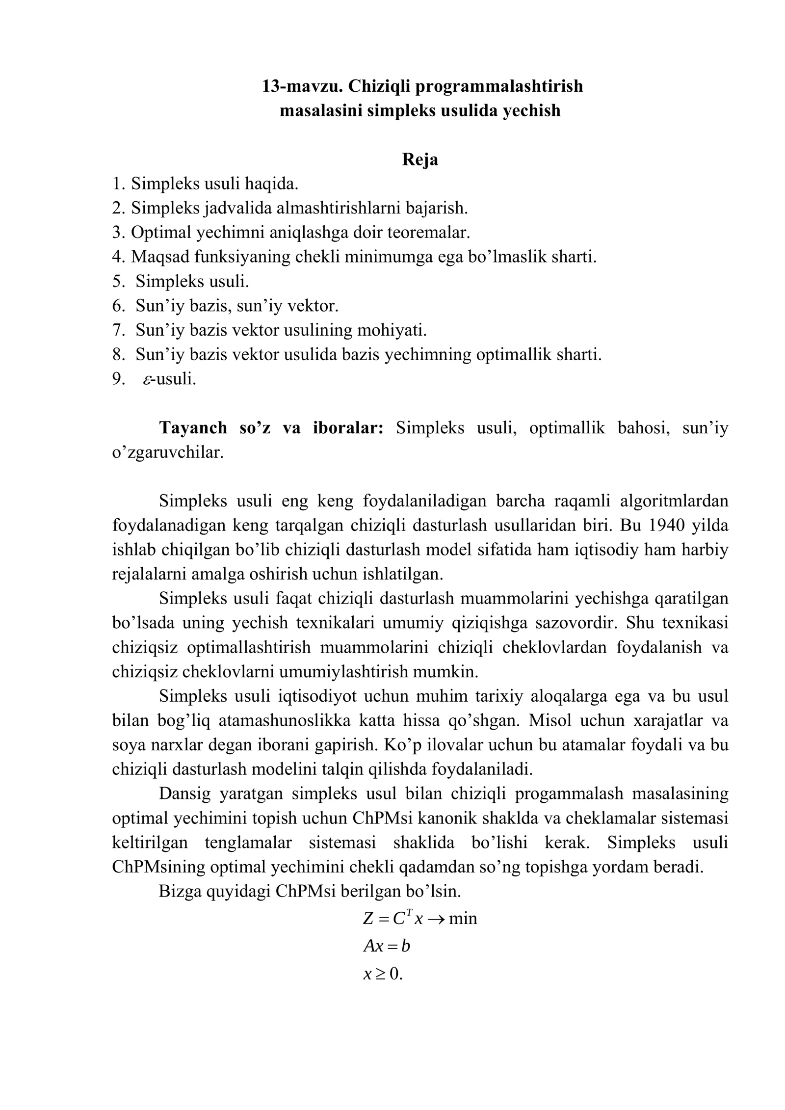 Simpleks usuli