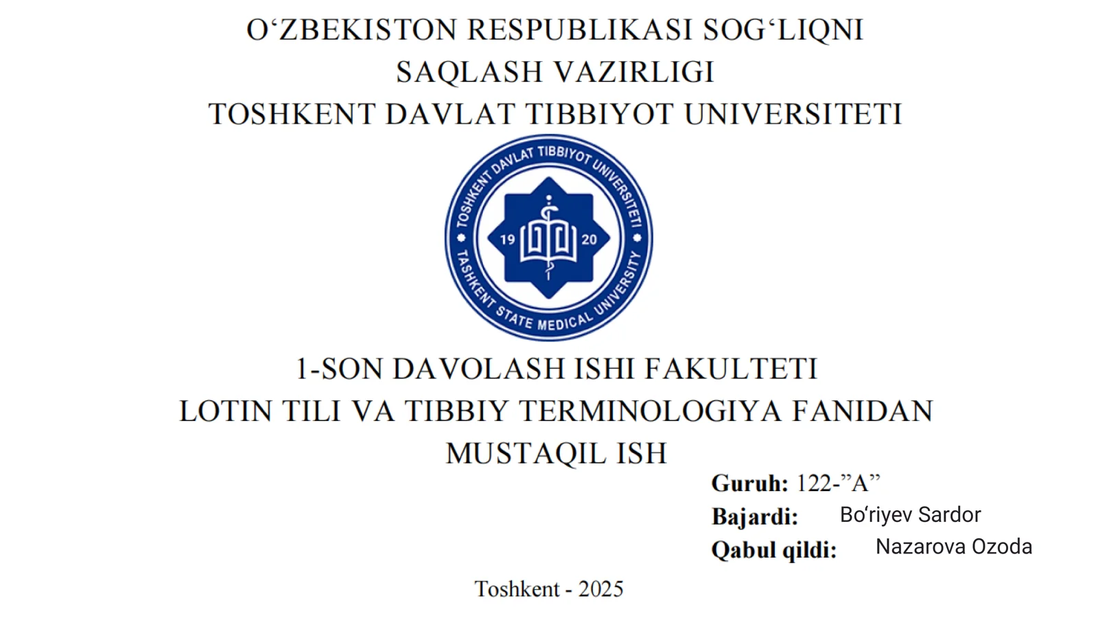 So‘z yasalishi va Klinik Terminshunoslikda -osis, -iasis, -ismus, -oma suffikslari. Qisqartma so’zlar. Yunon-lotin dubletlari va yakka TE
