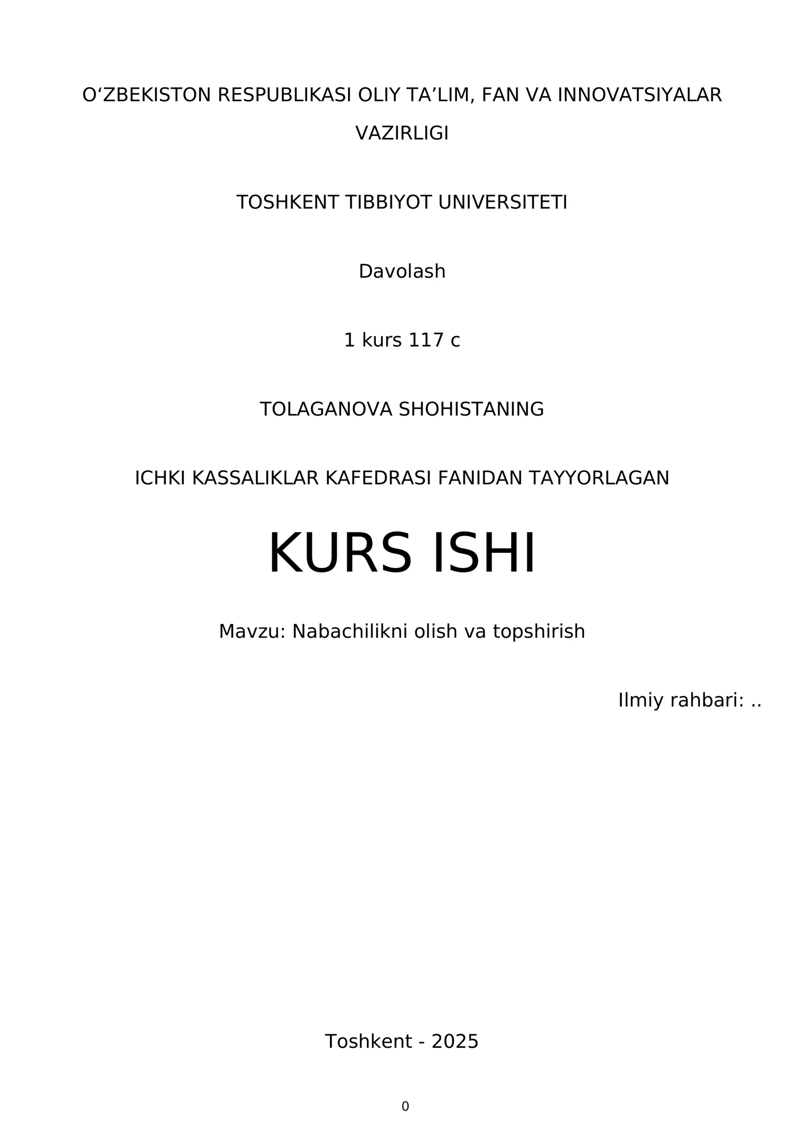 Nabachilikni olish va topshirish