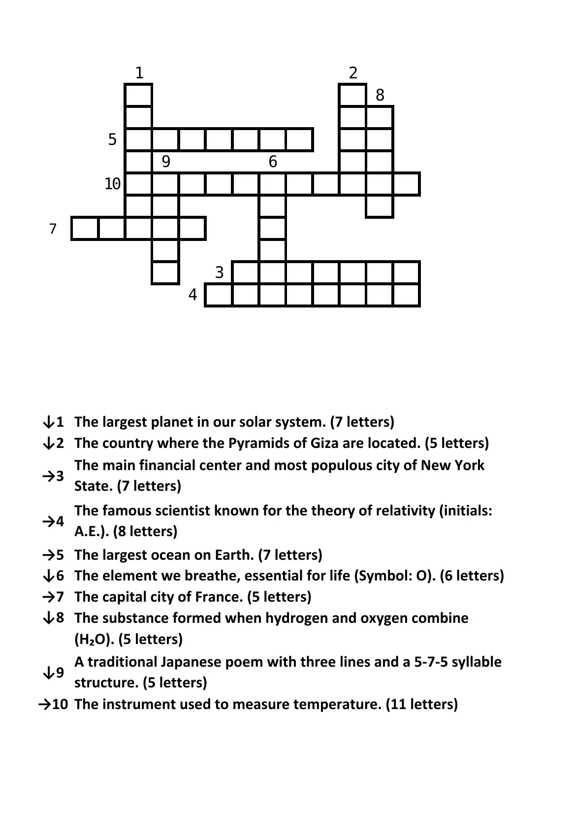 "Crossword" English Easy Level №6
