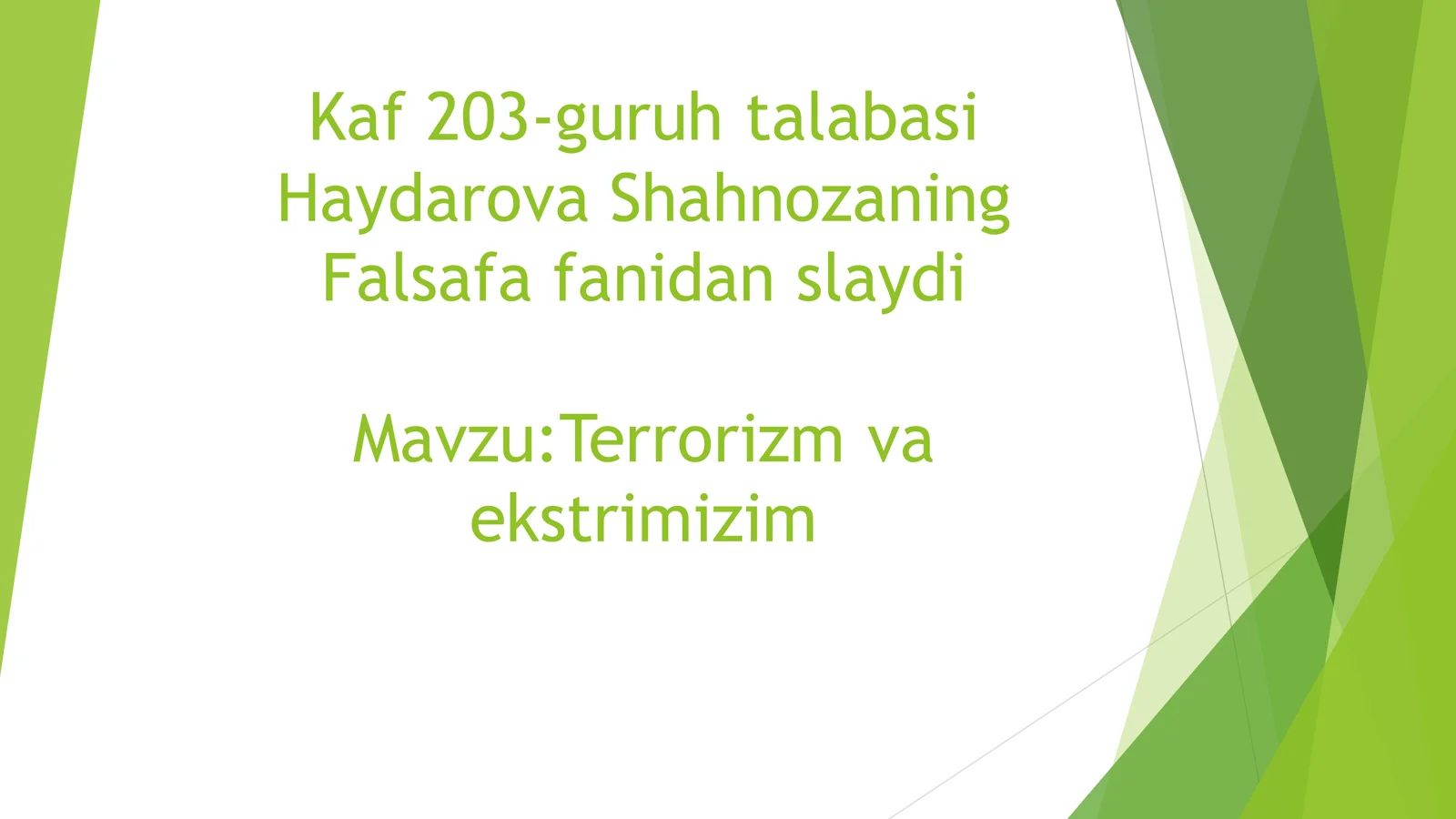 Mavzu:Terrorizm va ekstrimizim