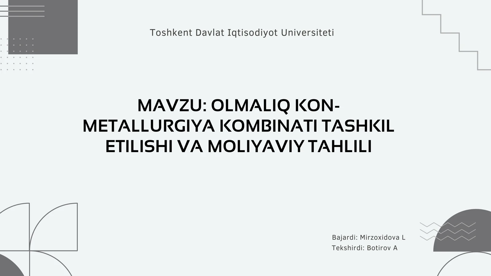 OLMALIQ KON-METALLURGIYA KOMBINATI TASHKIL ETILISHI VA MOLIYAVIY TAHLILI