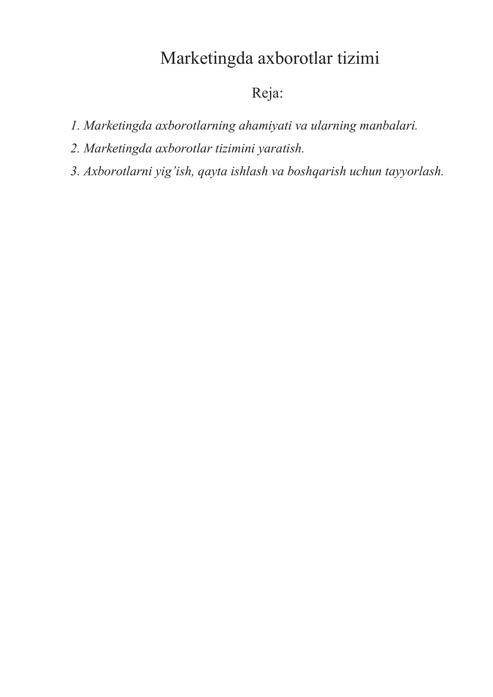 Marketingda axborotlar tizimi