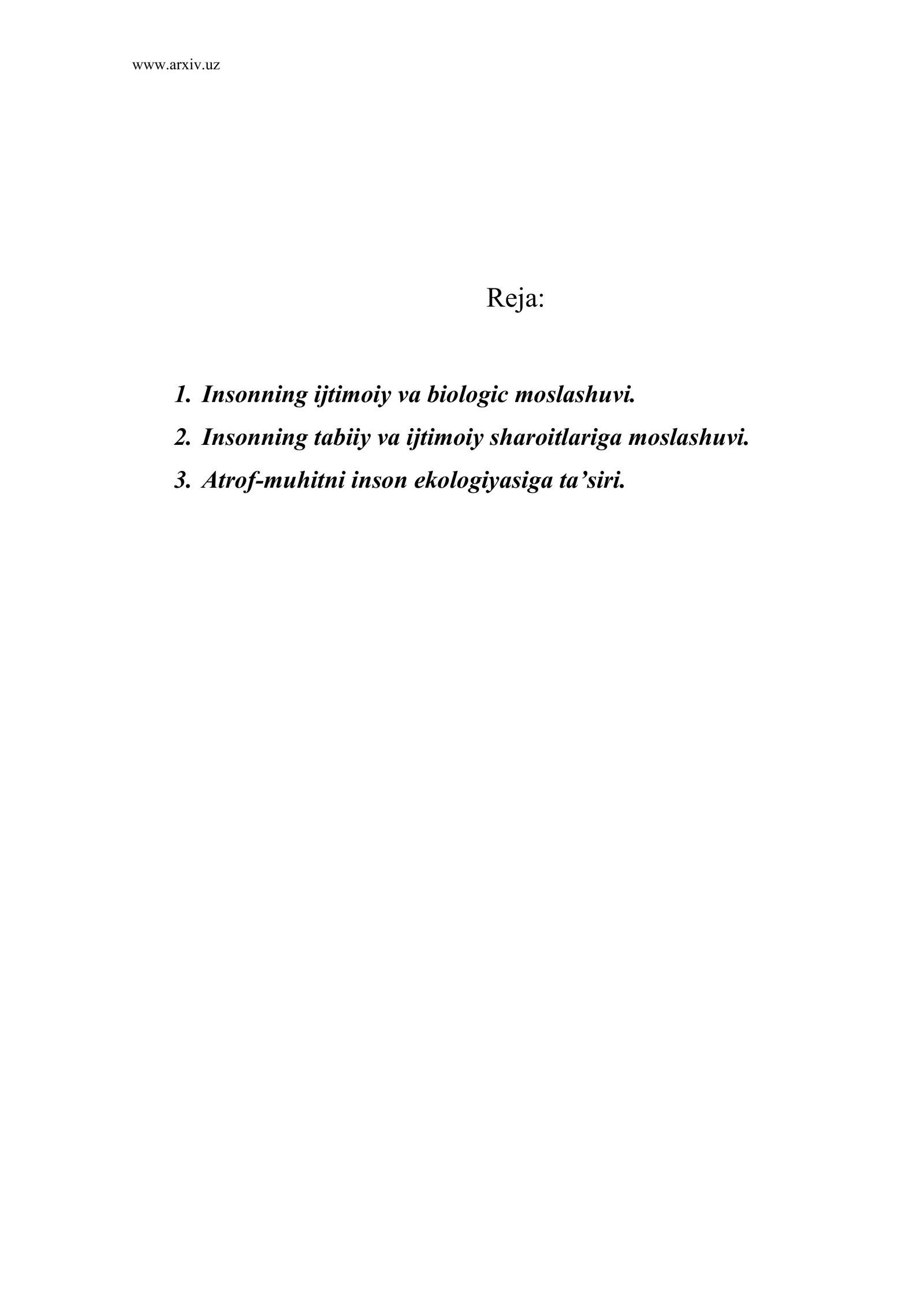 Insonning moslashuvi va ekologiyasi