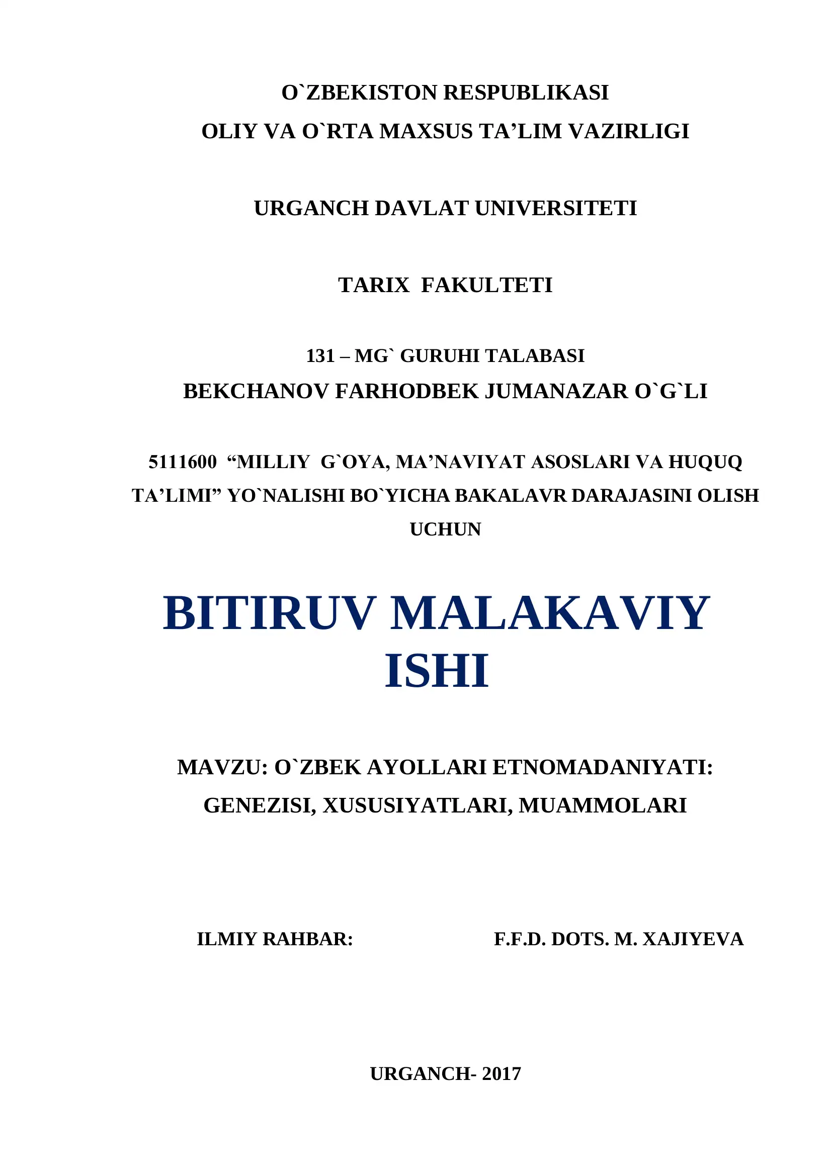 O`zbek Ayollari Etnomadaniyat