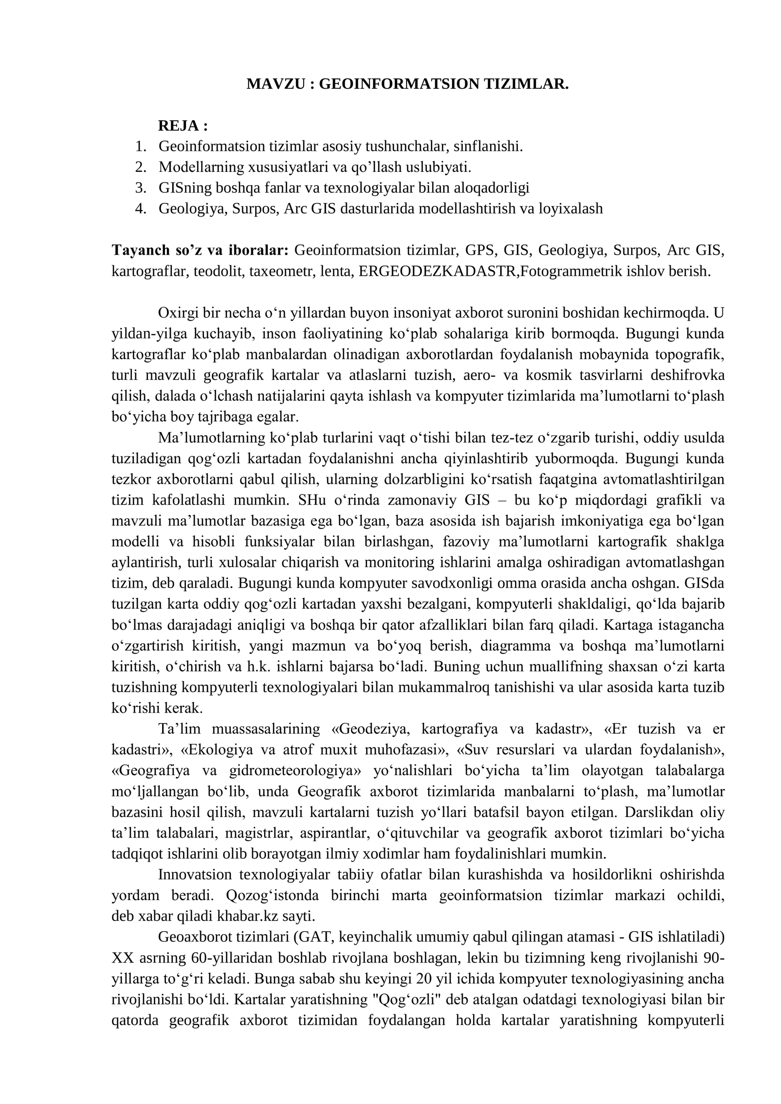 GEOINFORMATSION TIZIMLAR