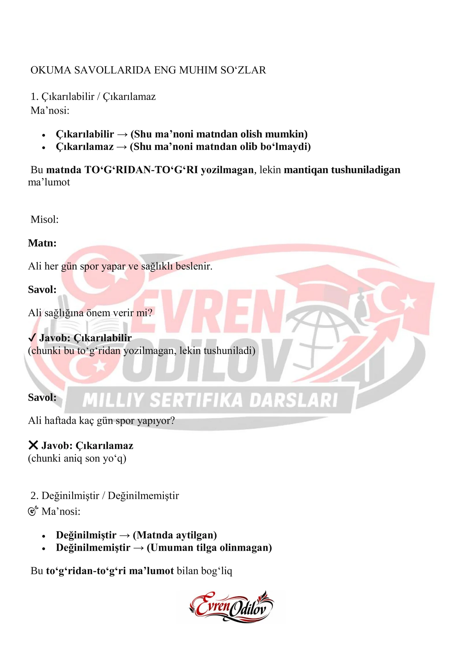 OKUMA SAVOLLARIDA ENG MUHIM SO‘ZLAR