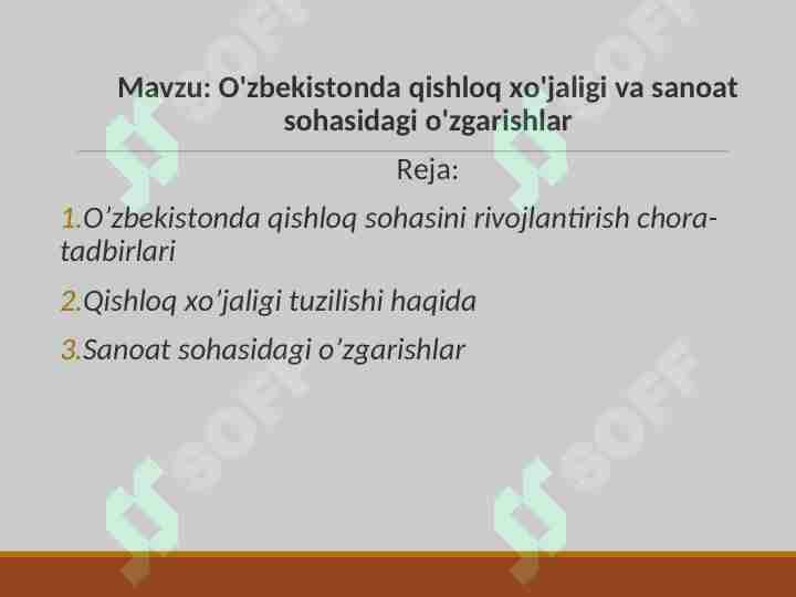 O'zbekistonda qishloq xo'jaligi va sanoat sohasidagi o'zgarishlar