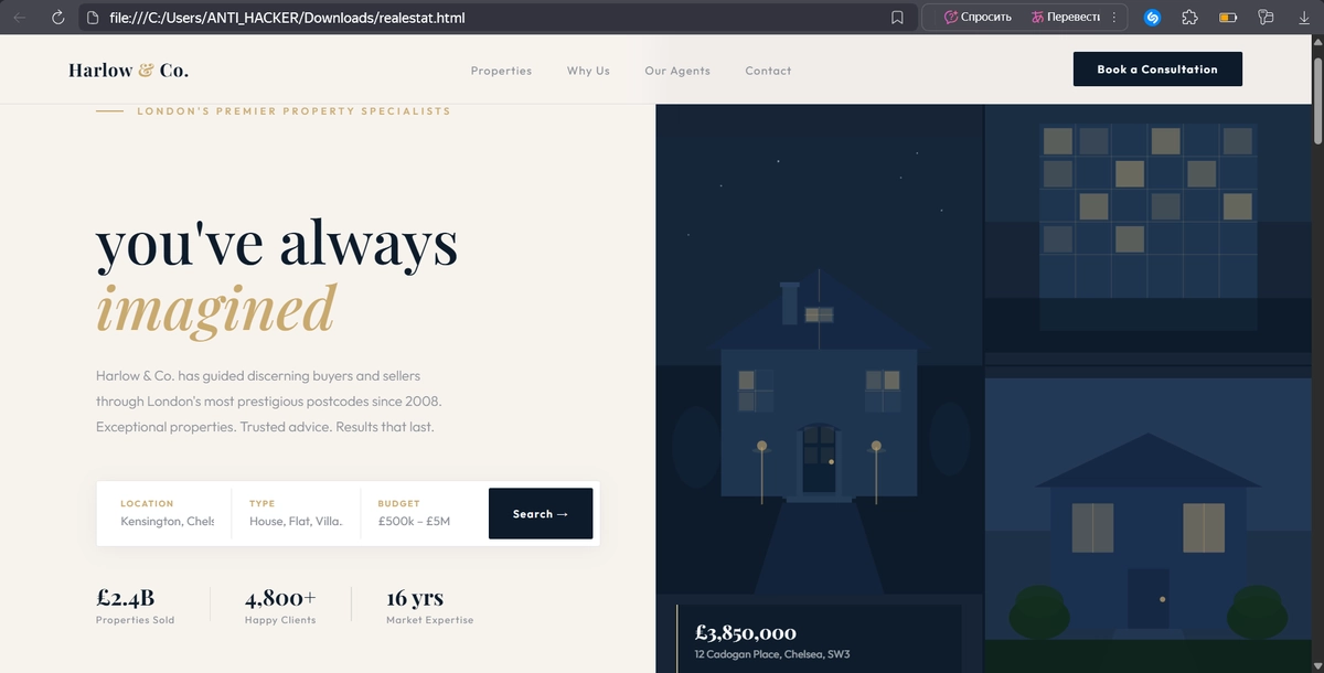Real Estate web landing page
