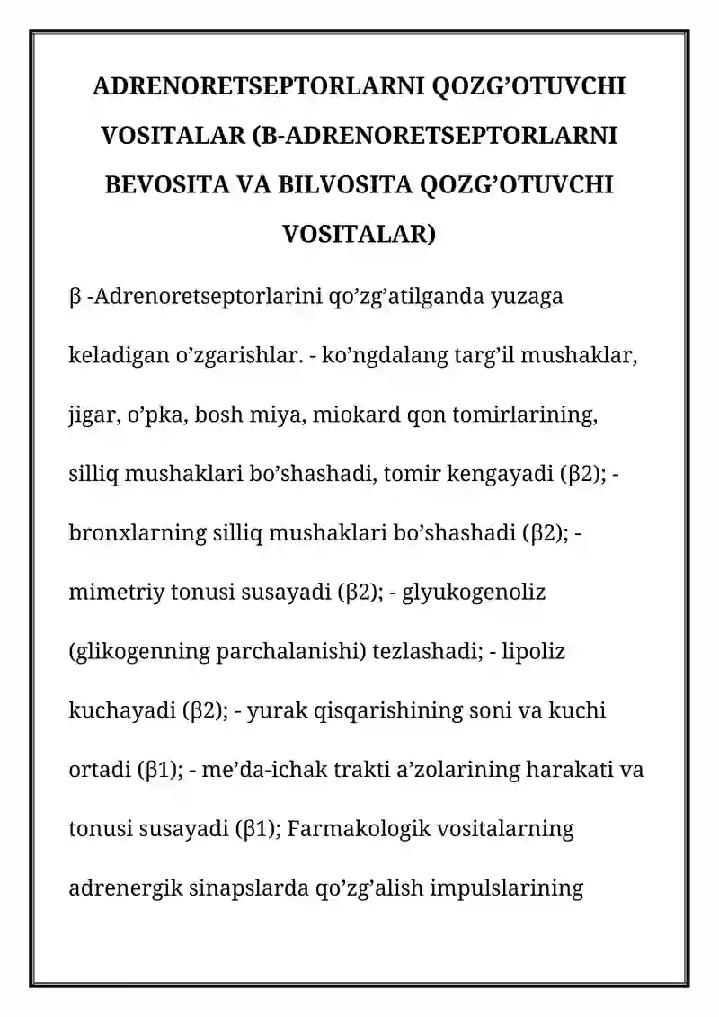 Adrenoretseptorlarni Qozg'otuvchi Vositalar