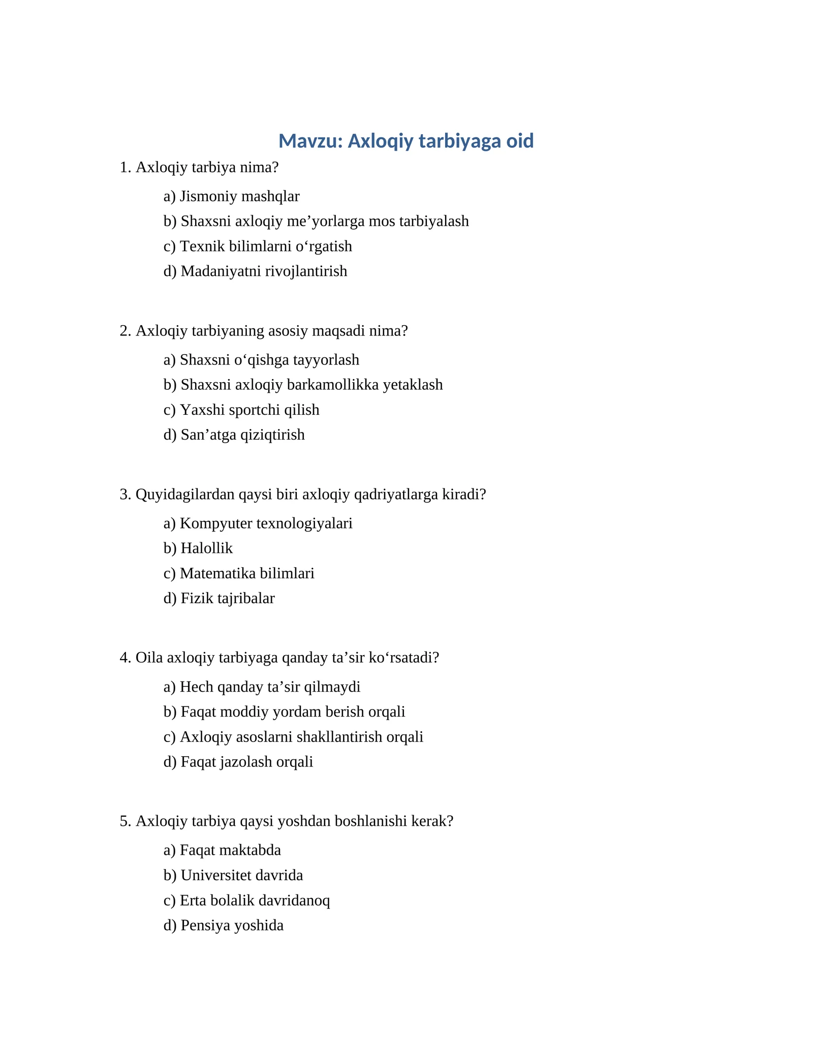 Axloqiy tarbiyaga oid