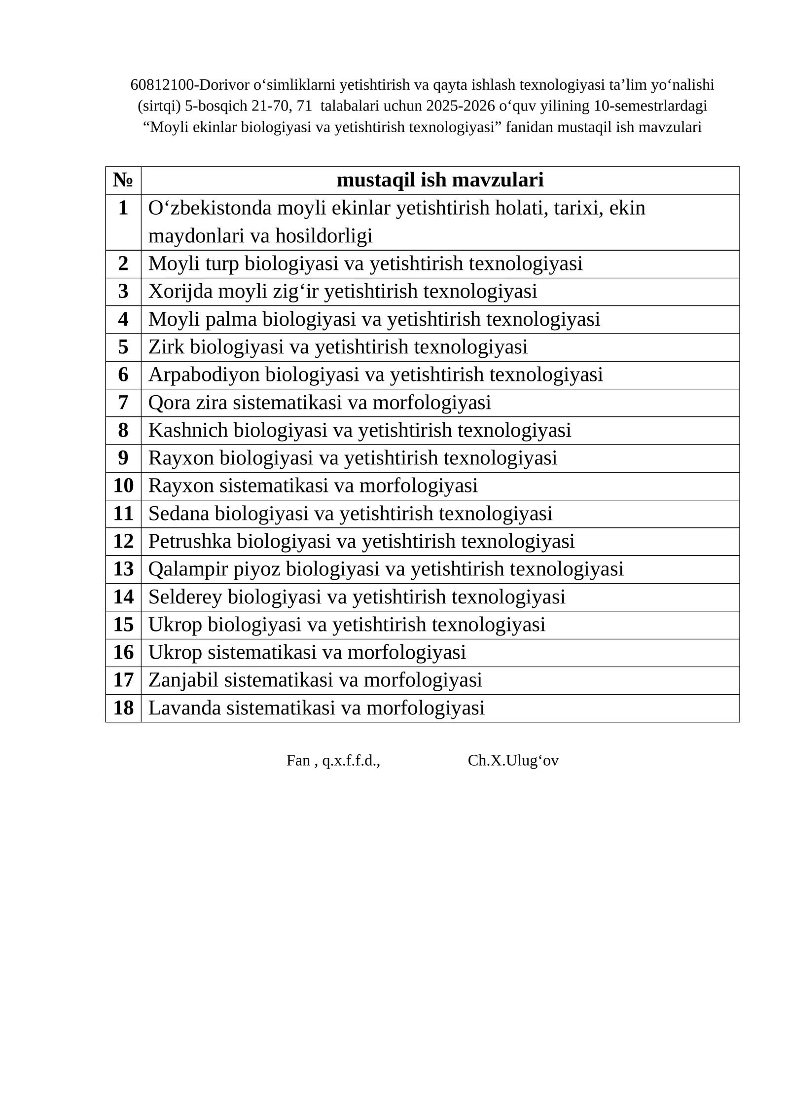 Moyli ekinlar biologiyasi va yetishtirish texnologiyasi