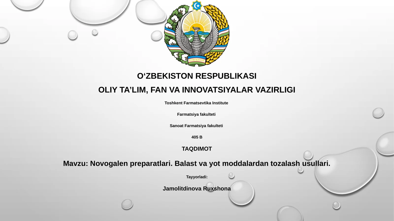 Novogalen preparatlari. Balast va yot moddalardan tozalash usullari