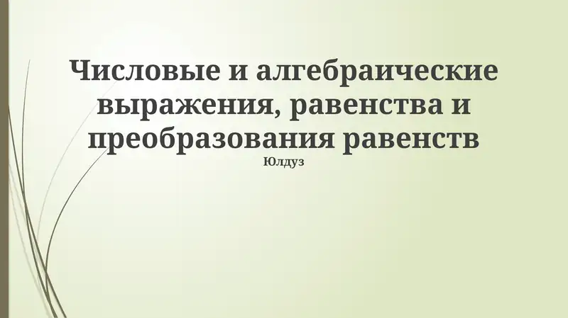 Числовые и алгебраические выражения, равенства и преобразования равенств