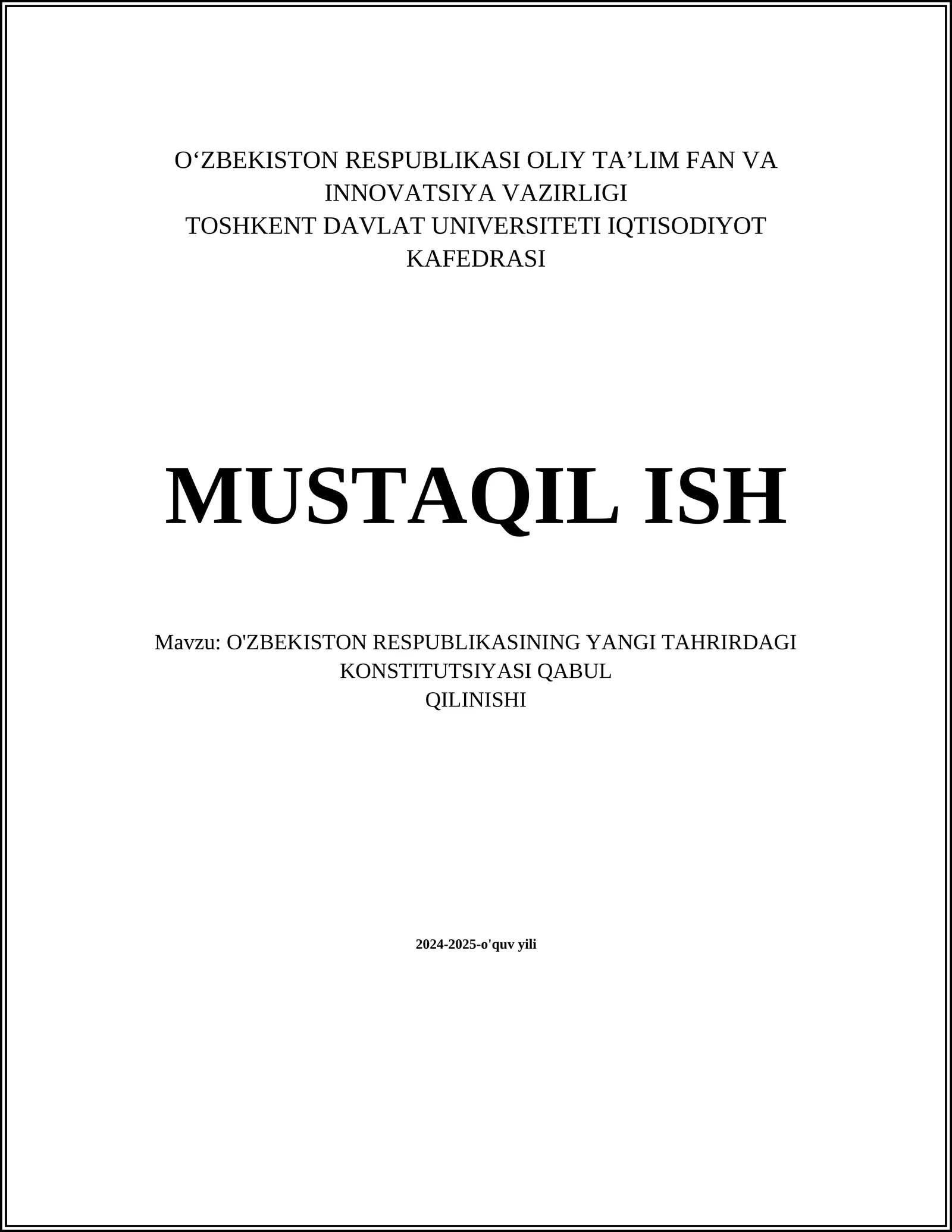 O'ZBEKISTON RESPUBLIKASINING YANGI TAHRIRDAGI KONSTITUTSIYASI QABUL QILINISHI