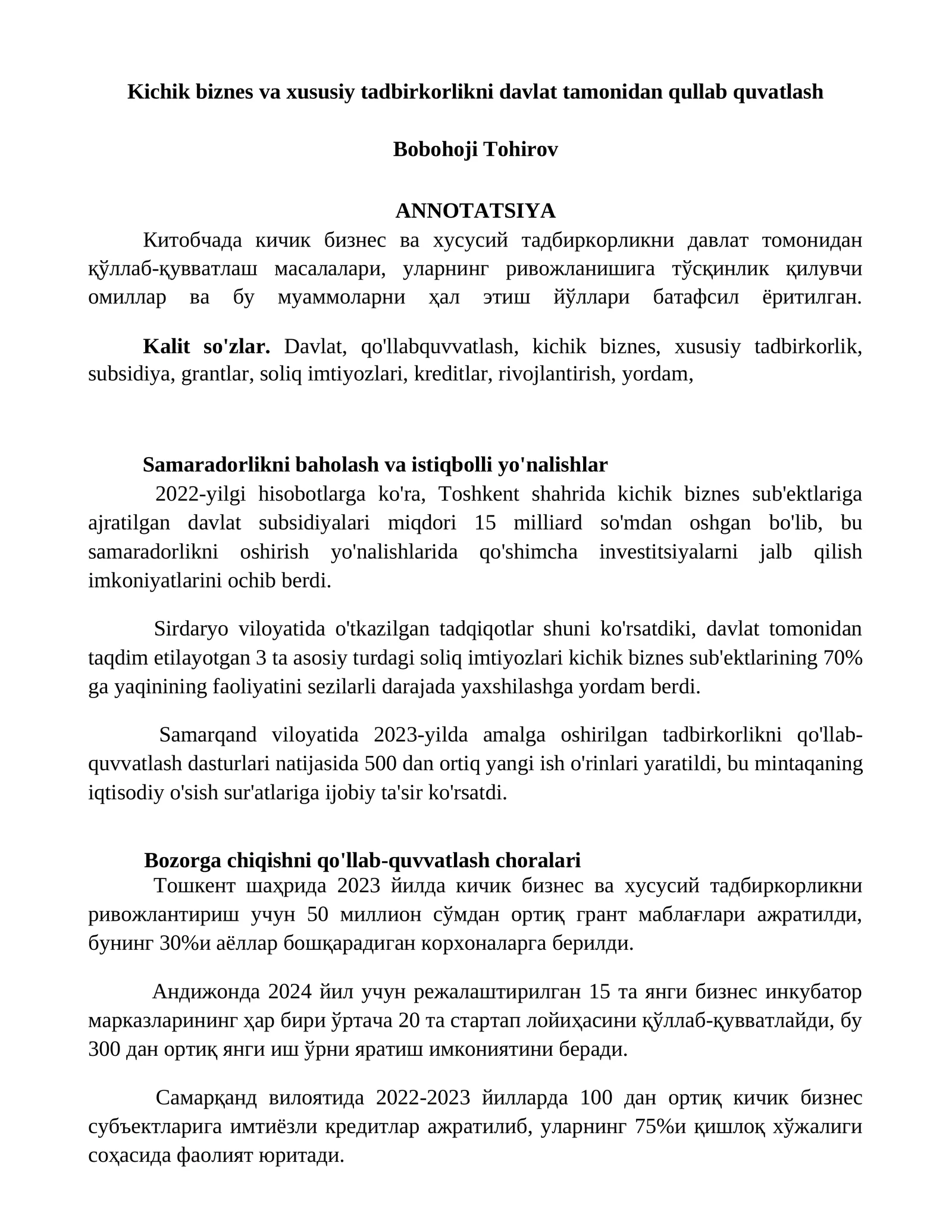 Samaradorlikni baholash va istiqbolli yo'nalishlar