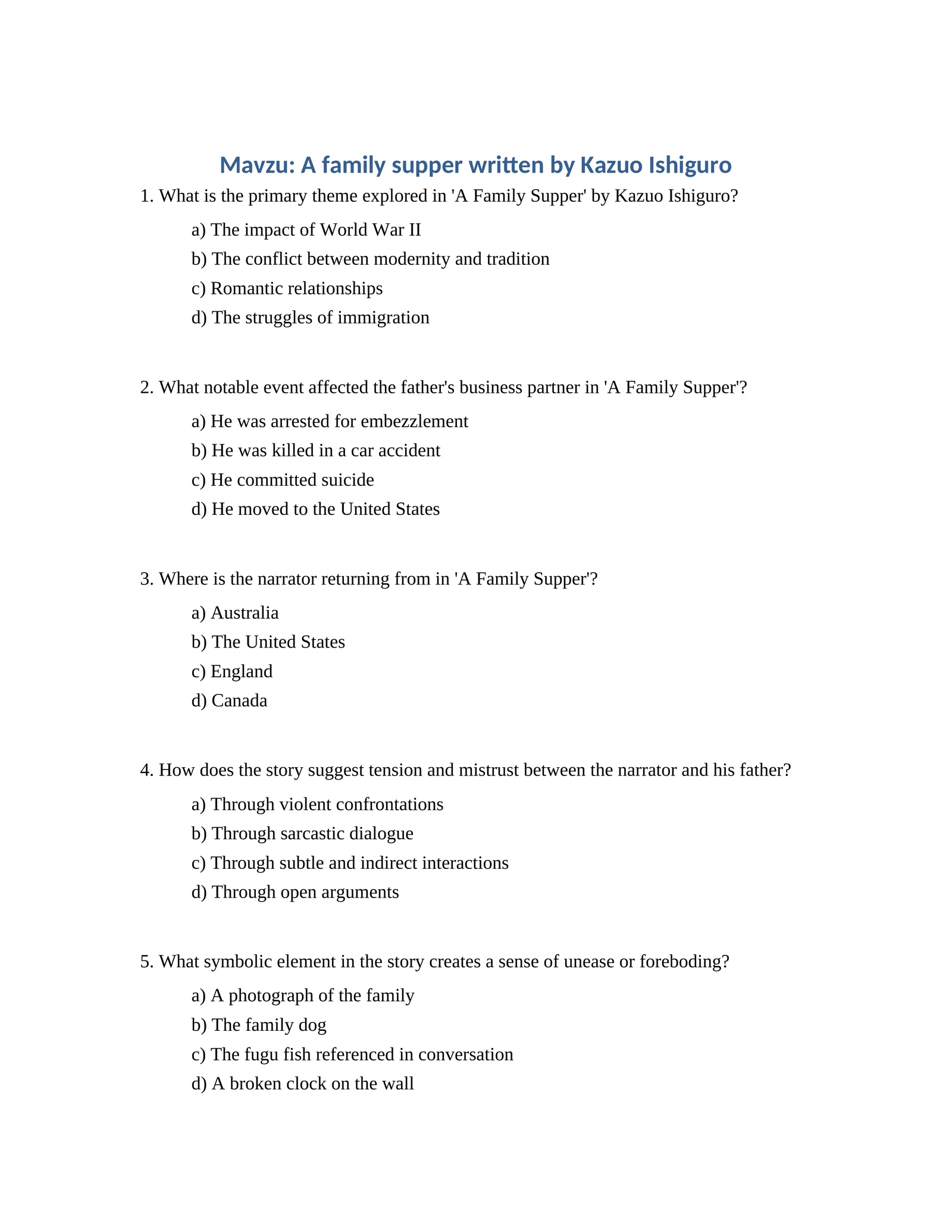A family supper written by Kazuo Ishiguro