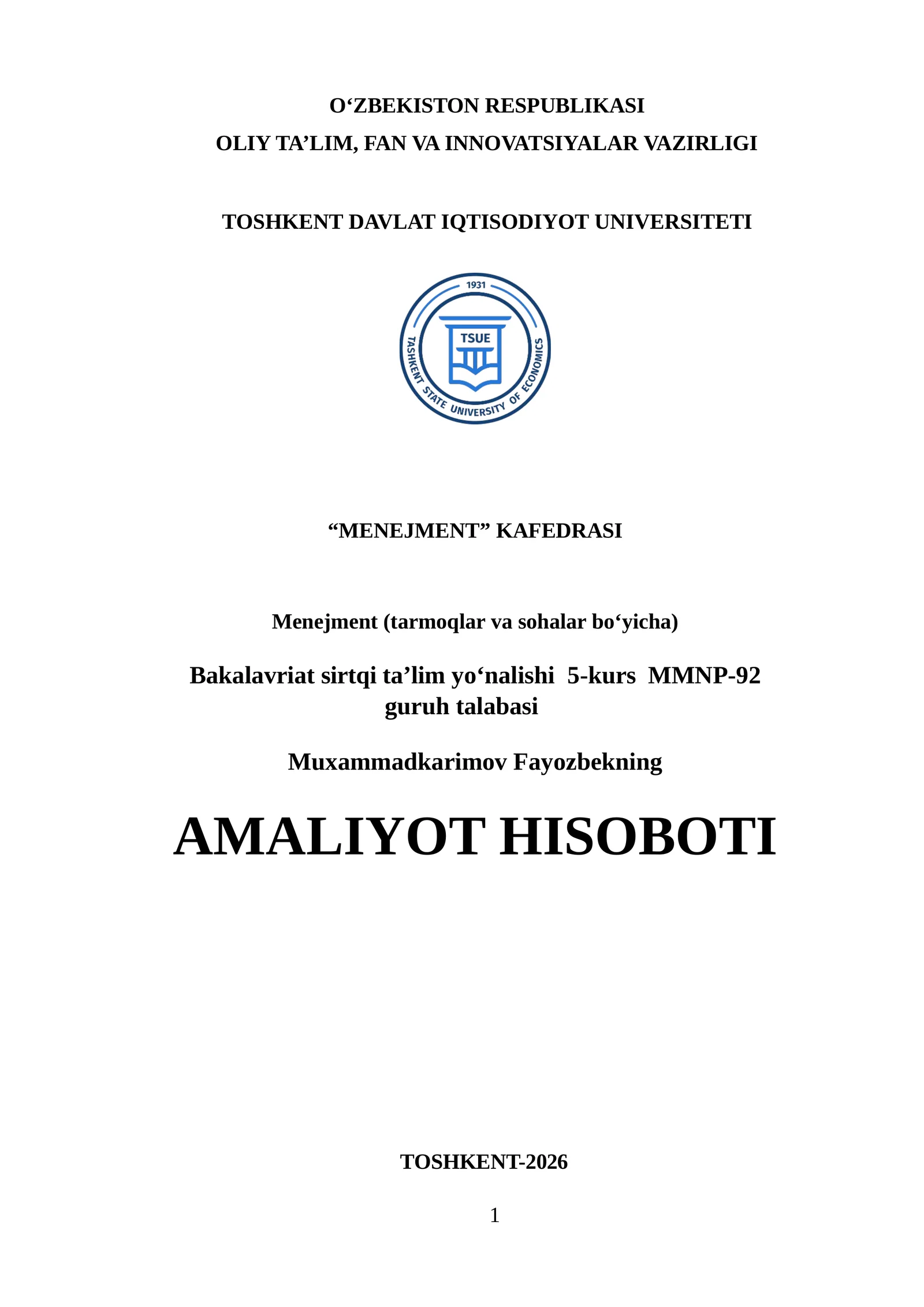 Ershi Logistics LLC kompaniyasida aloqa operatori lavozimida o‘tilgan hisobot