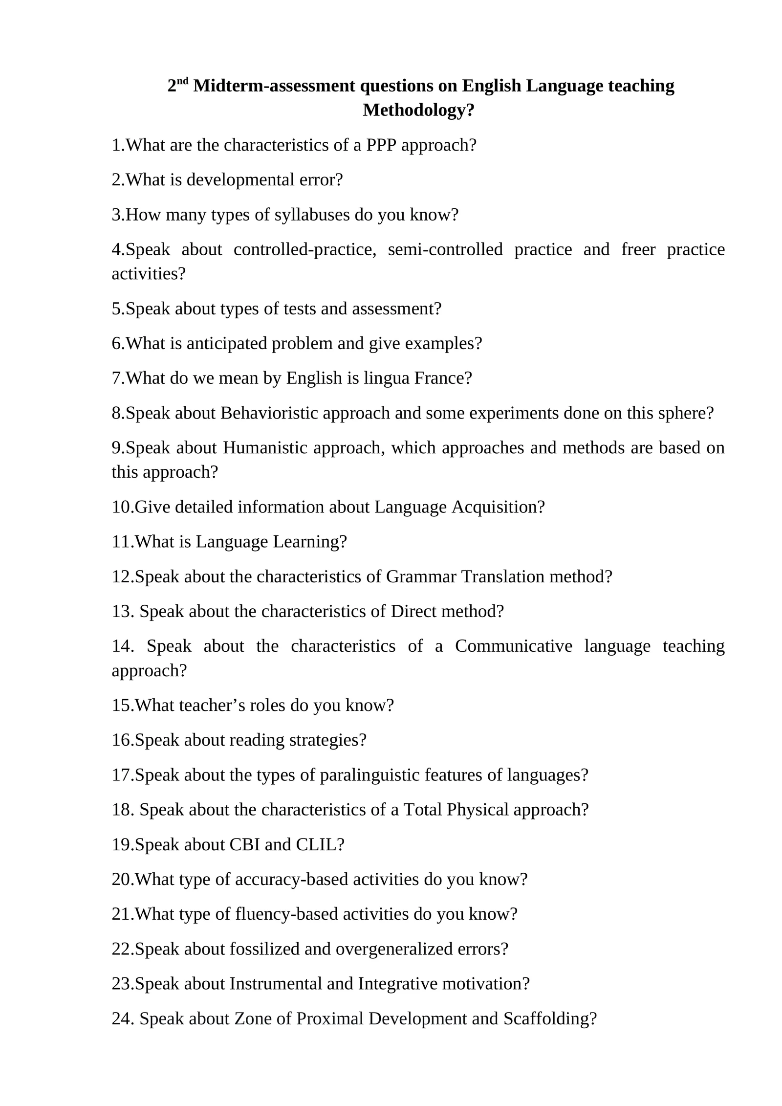 2nd Midterm-assessment questions on English Language teaching Methodology