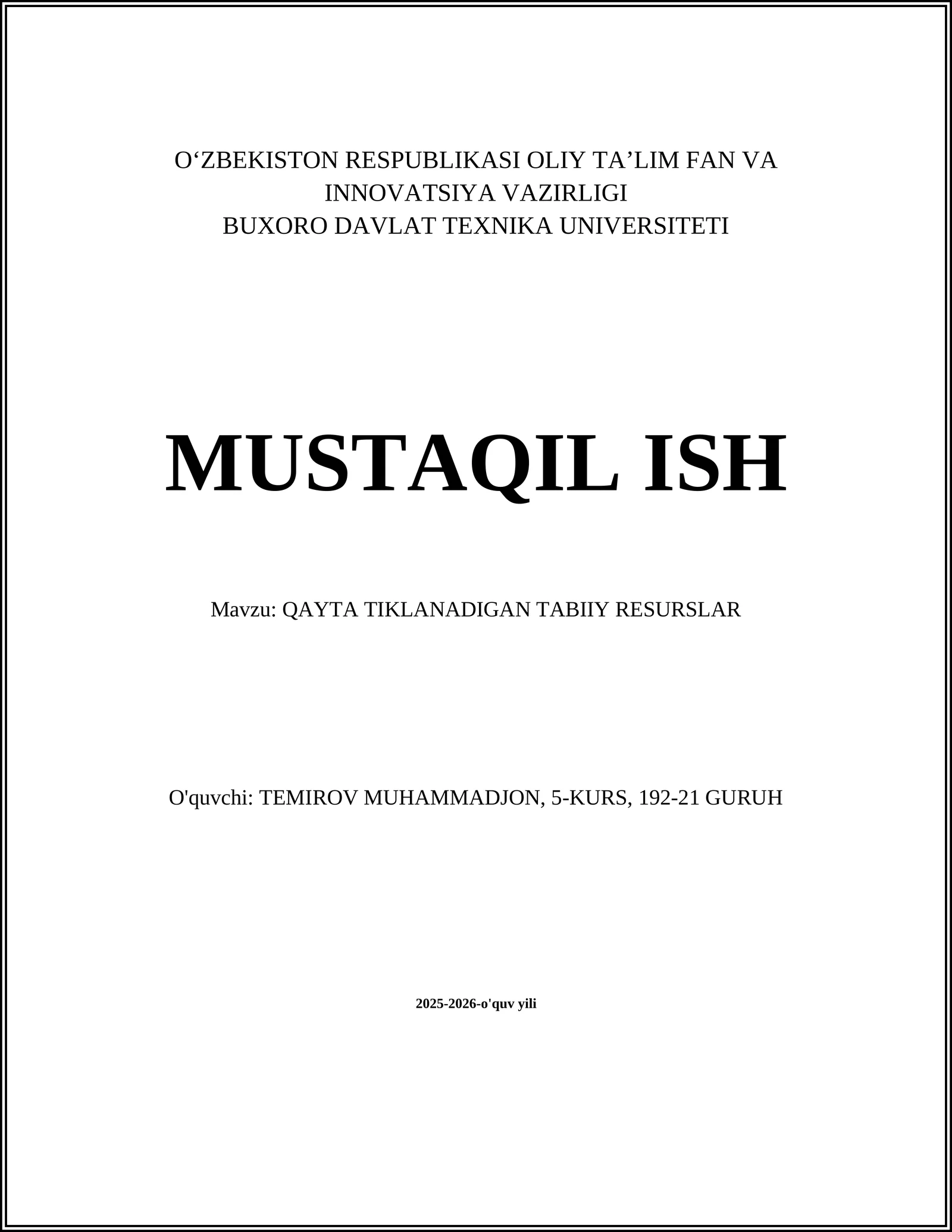 QAYTA TIKLANADIGAN TABIIY RESURSLAR