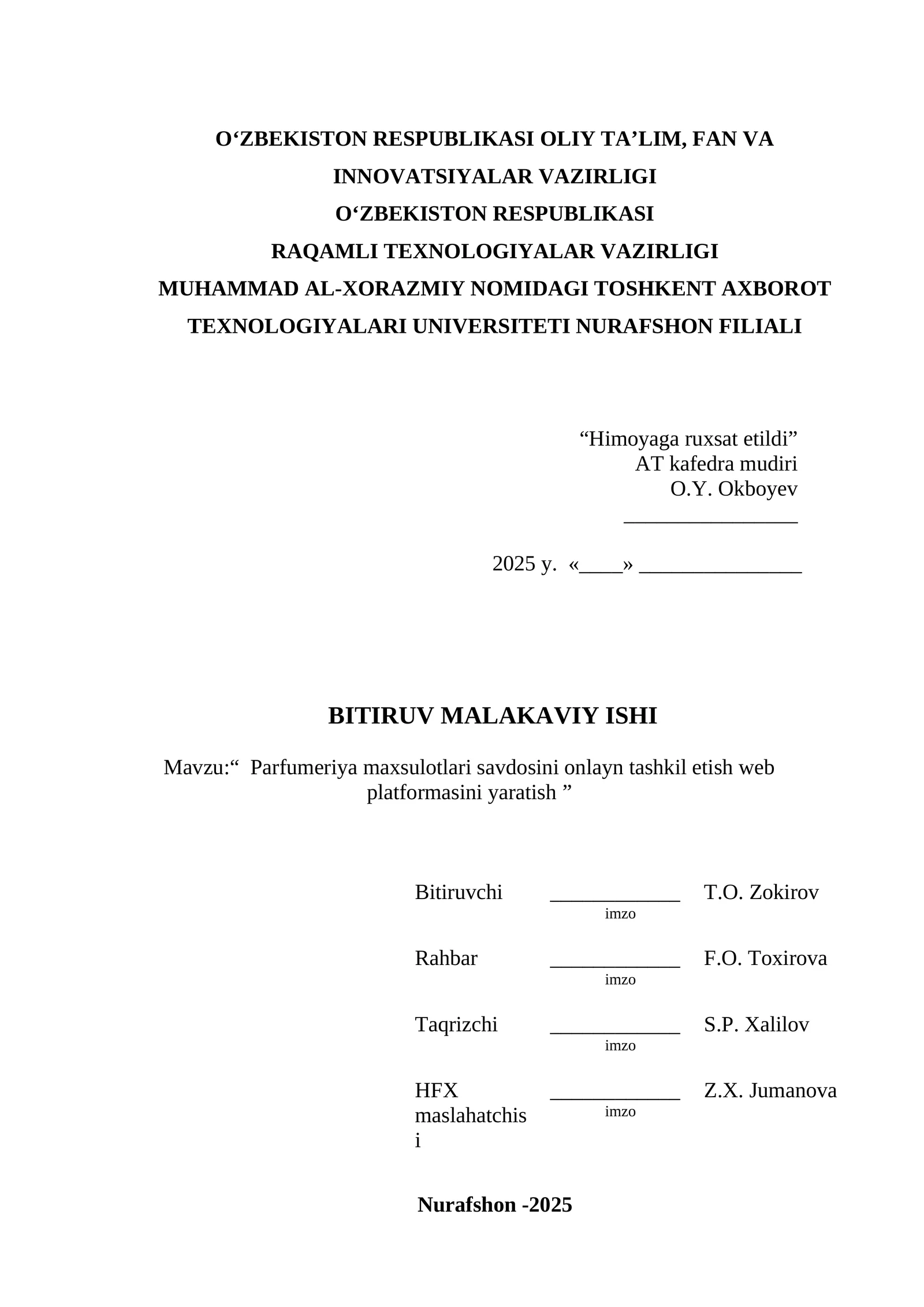 Parfumeriya maxsulotlari savdosini onlayn tashkil etish web platformasini yaratish