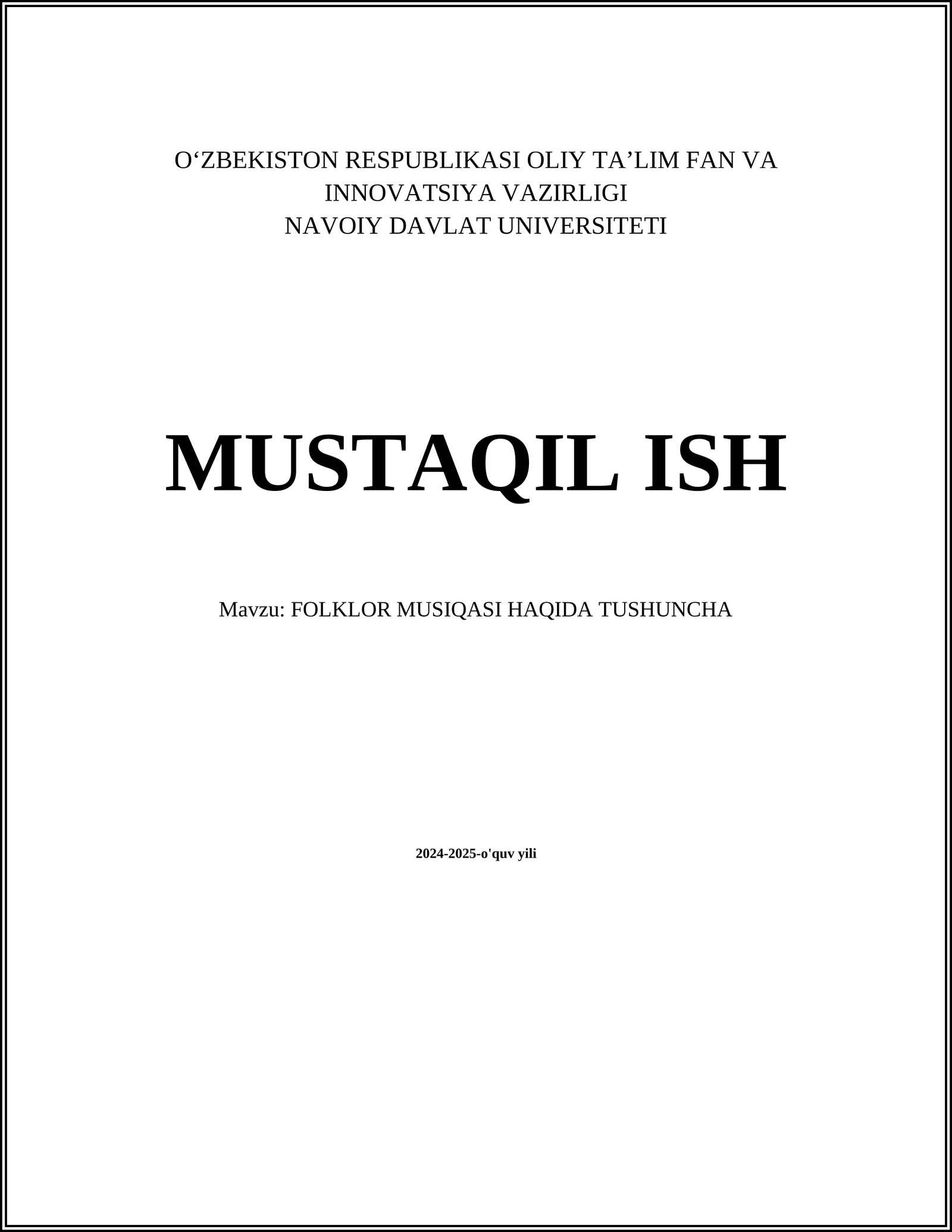 FOLKLOR MUSIQASI HAQIDA TUSHUNCHA