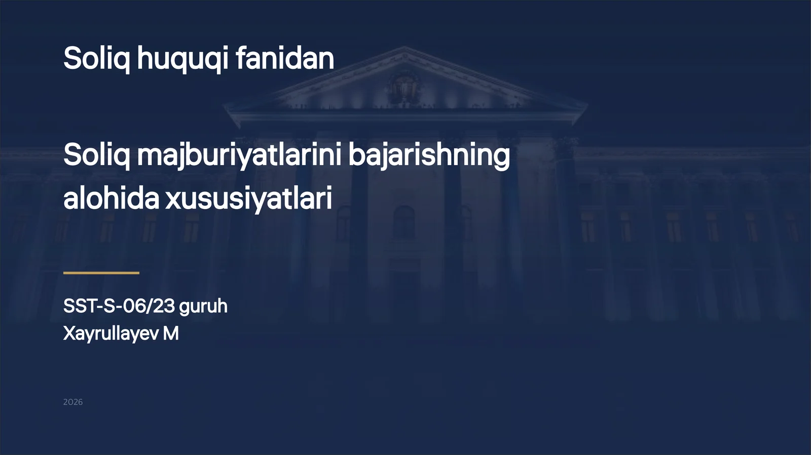 Soliq majburiyatlarini bajarishning alohida xususiyatlari