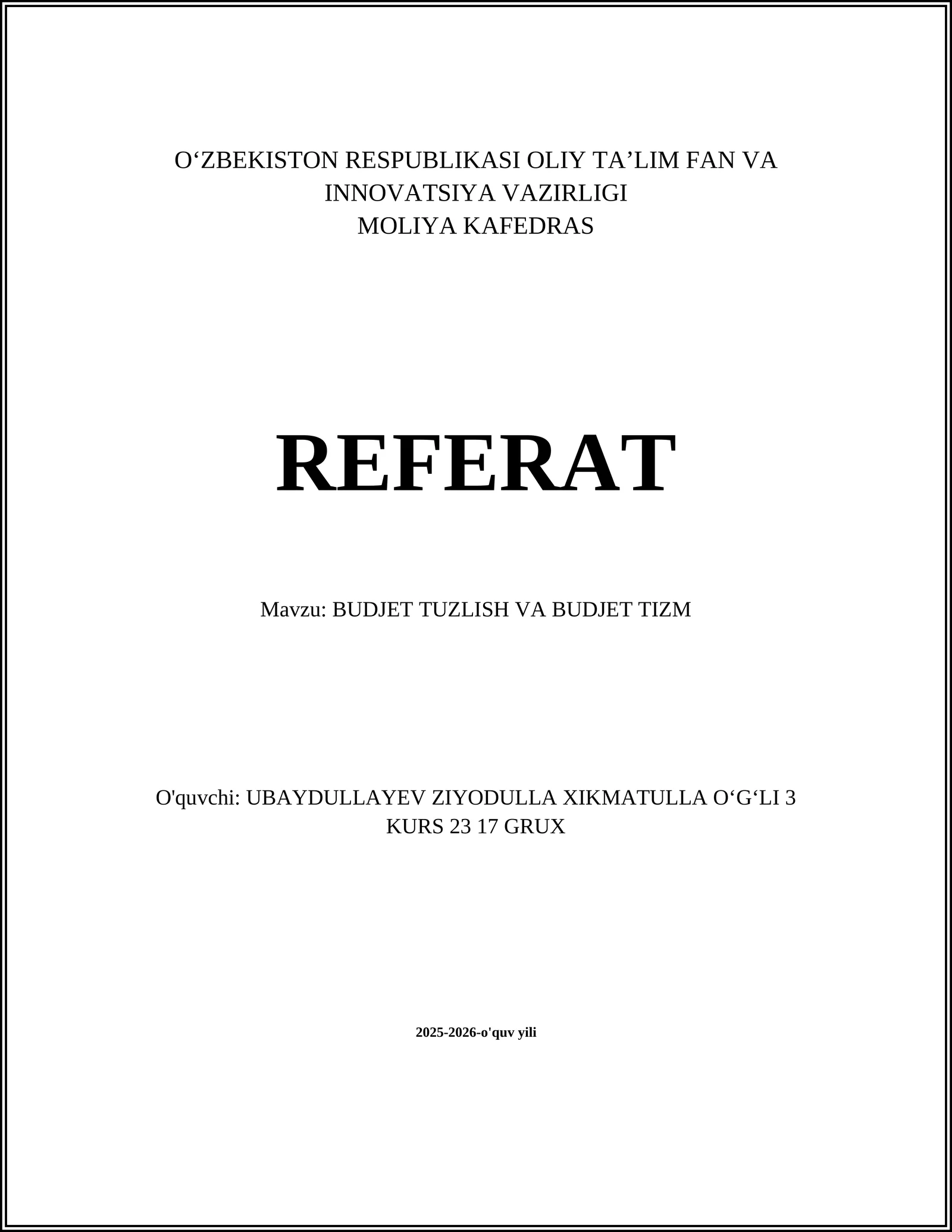 BUDJET TUZLISH VA BUDJET TIZM