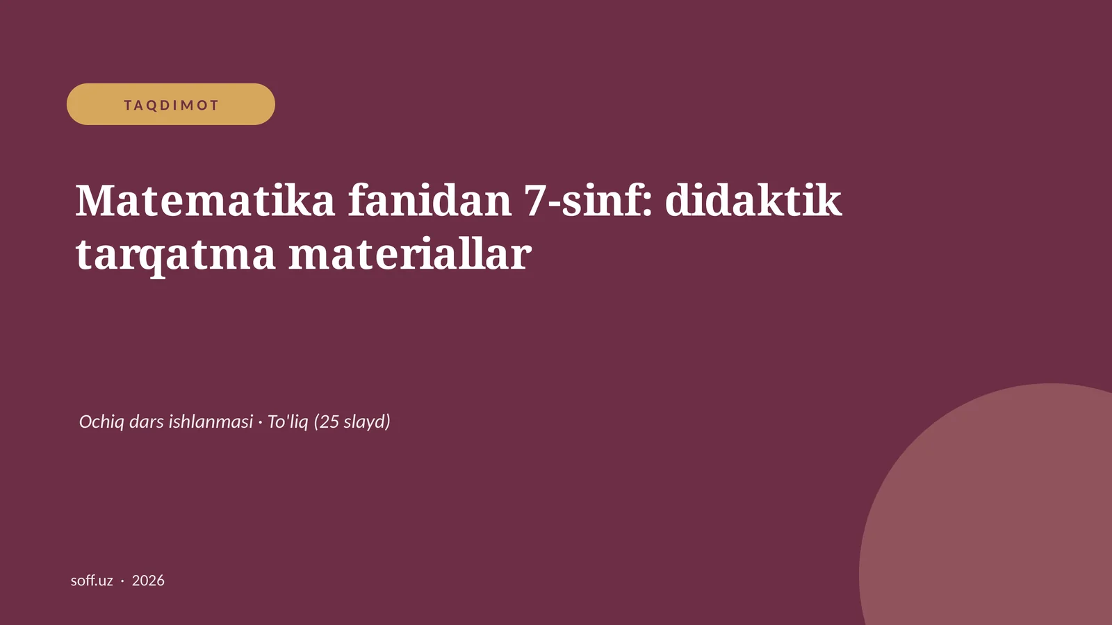 Matematika fanidan 7-sinf: didaktik tarqatma materiallar