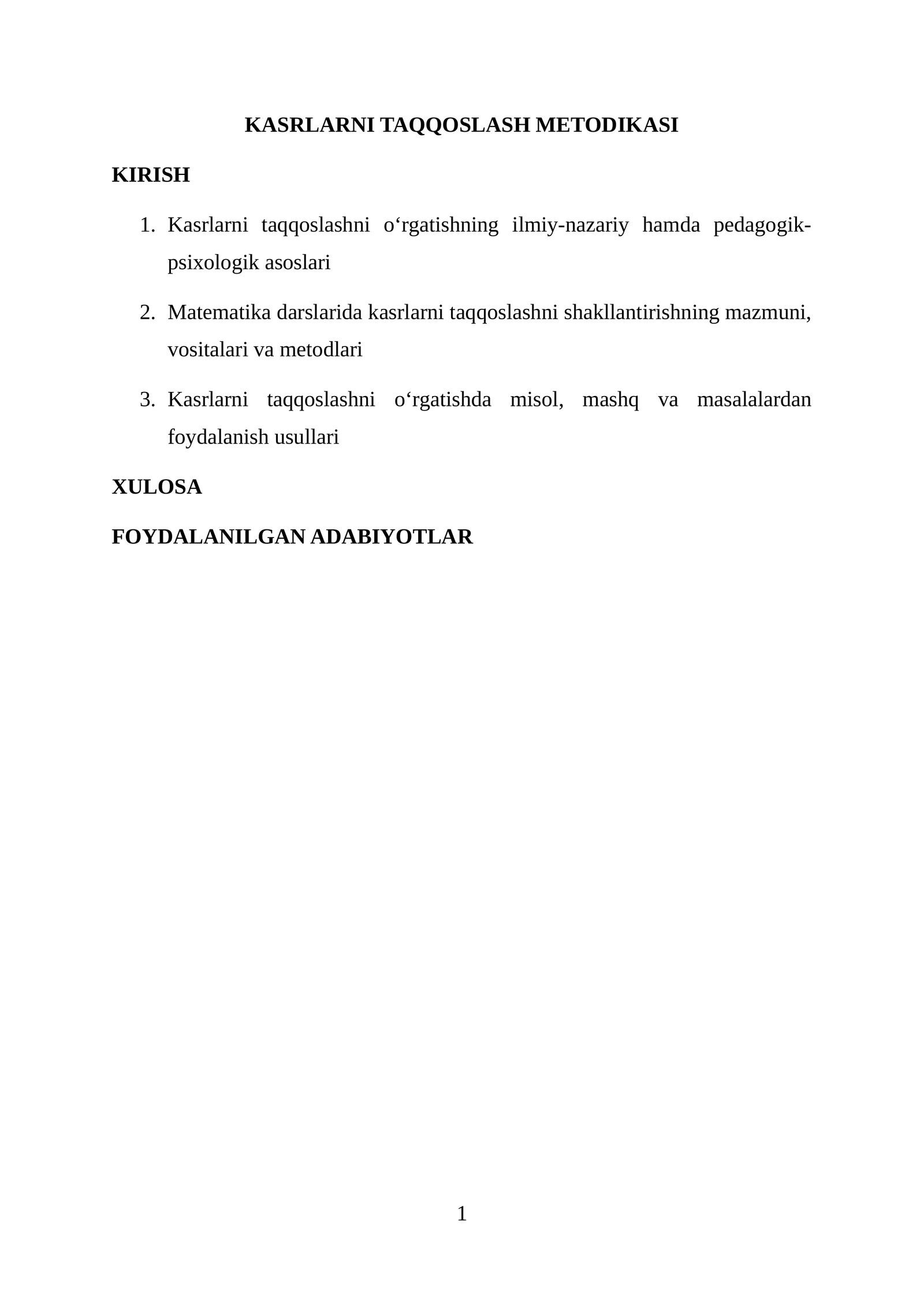 Kasrlarni Taqqoslash Metodikasi