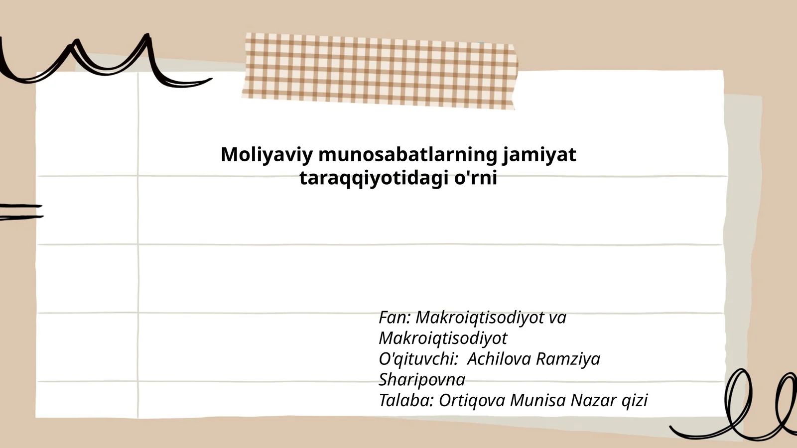 Moliyaviy munosabatlarning jamiyat taraqqiyotidagi o'rni
