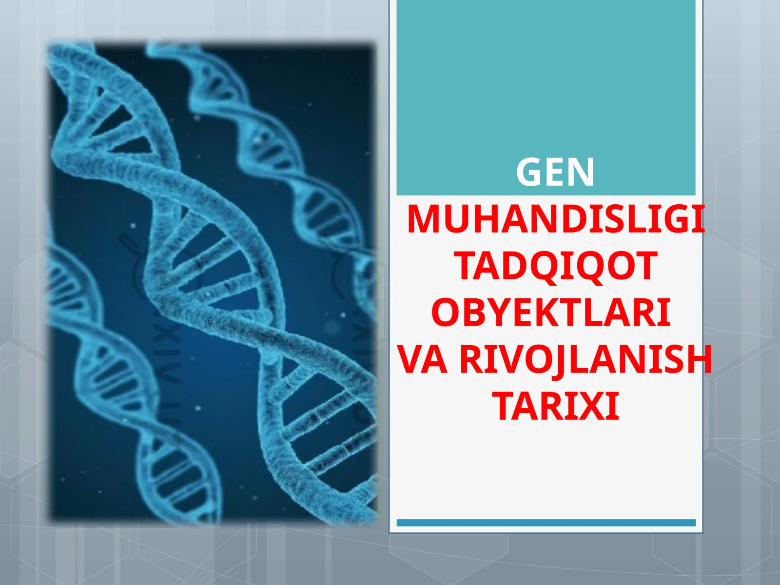 GENMUHANDISLIGI TADQIQOT OBYEKTLARIVA RIVOJLANISH TARIXI