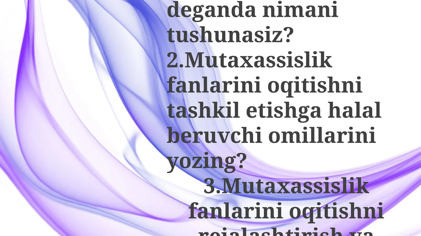 Mutaxassislik Fanlarini O'qitish Rejasi