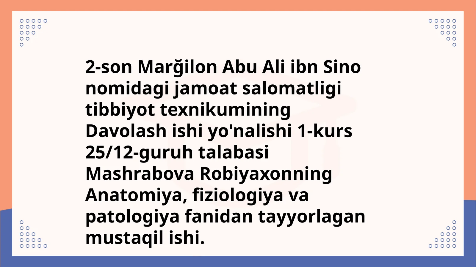 2-sonMağilon Abu Ali ibn Sino nomidagi jamoatsalomatligi tibbiyot texnikumining Davolashi