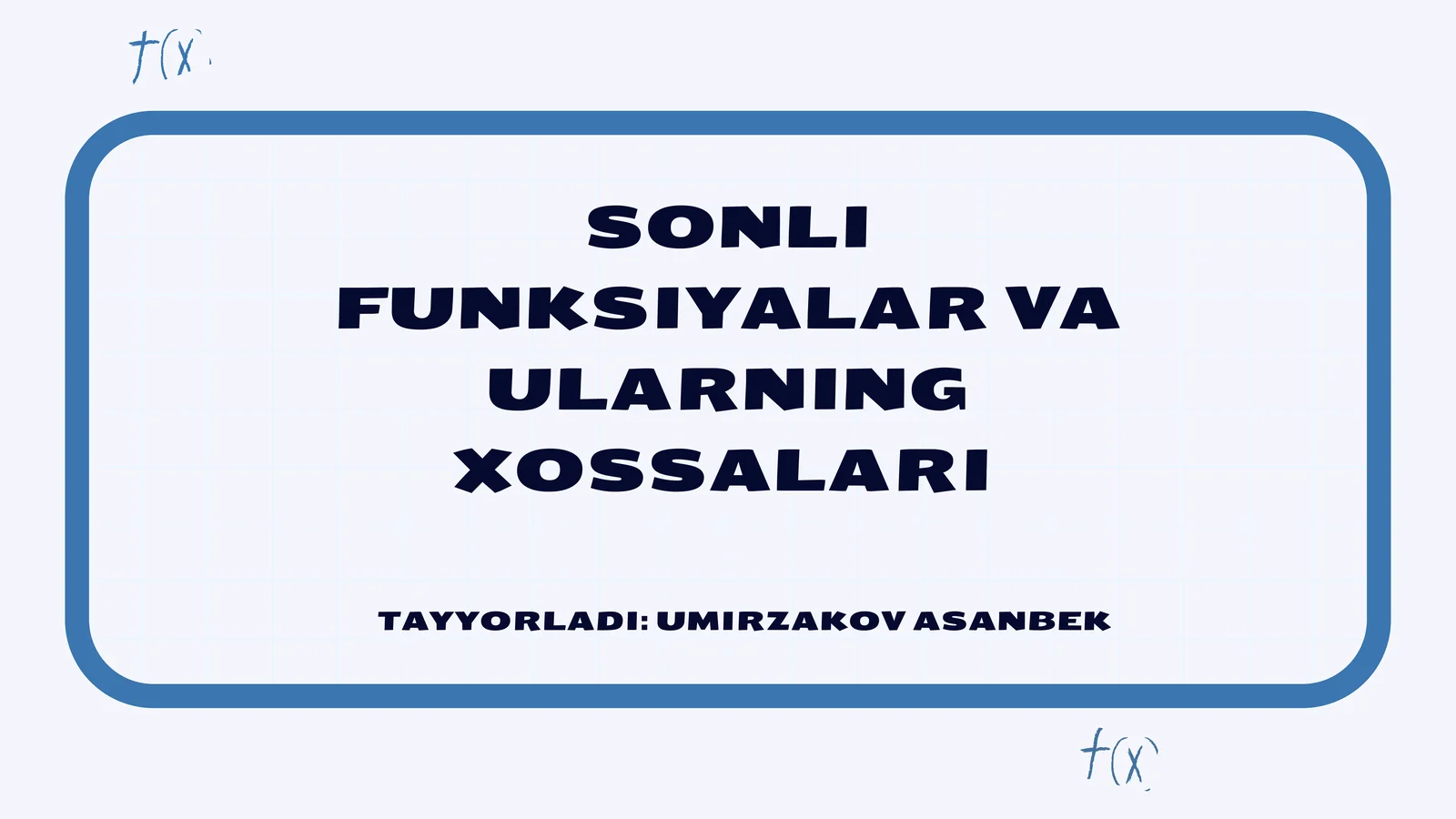 SONLI FUNKSIYALAR VA ULARNING XOSSALARI