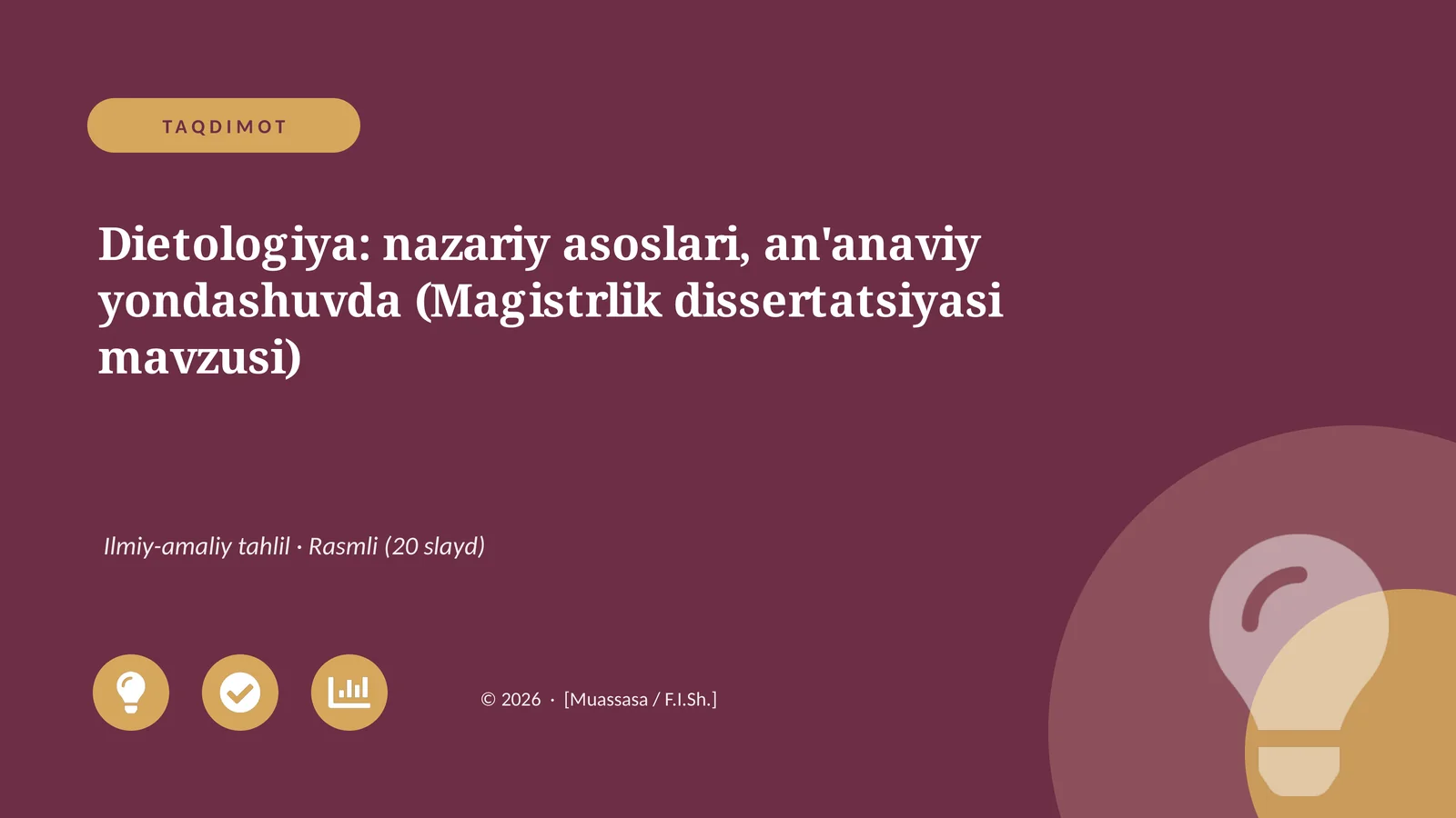 Dietologiya: nazariy asoslari, an'anaviy yondashuvda (Magistrlik dissertatsiyasi mavzusi)