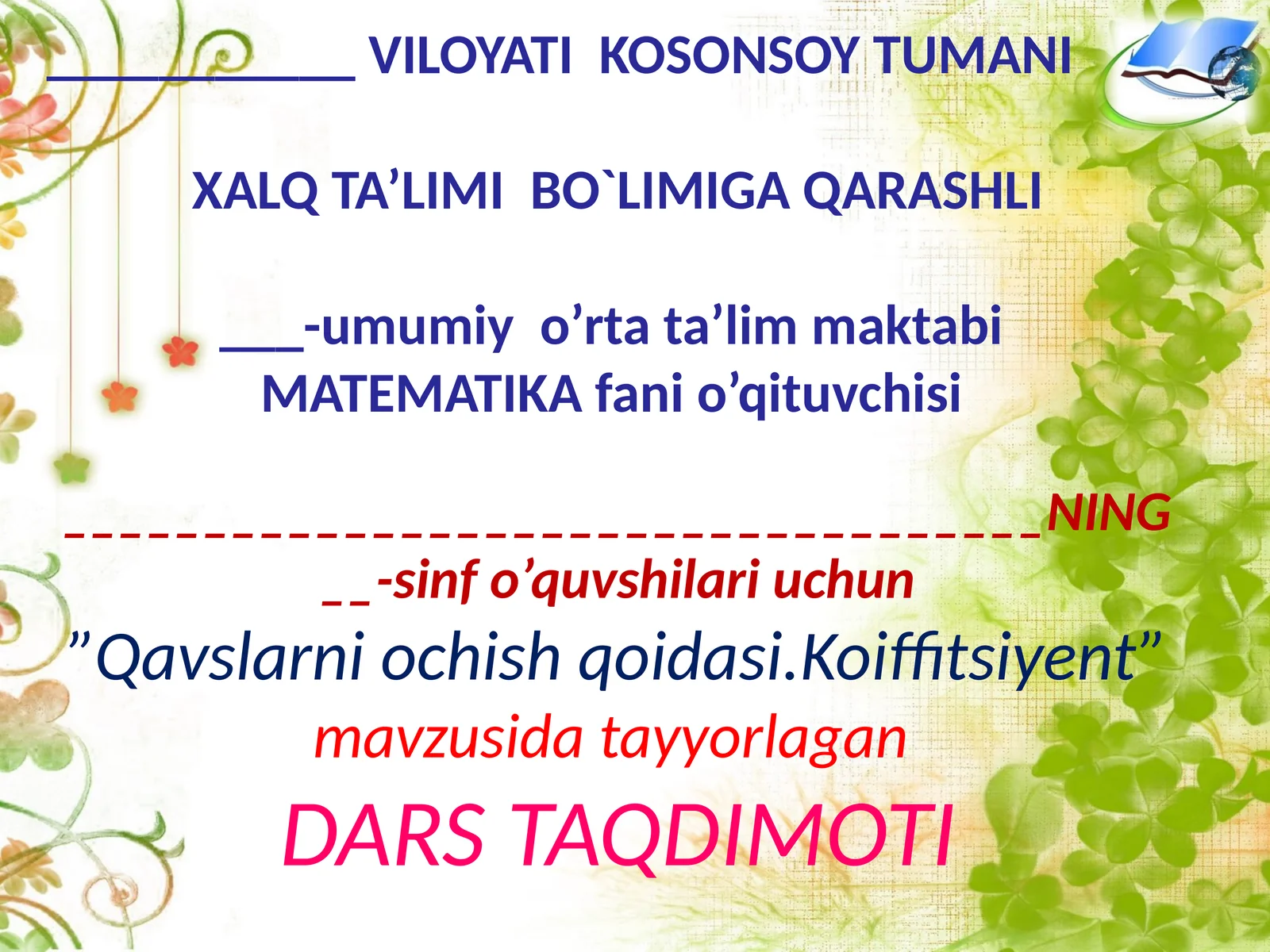 7-sinf Algebra fanidan Chiziqli funksiya va uning grafigi dars ishlanma