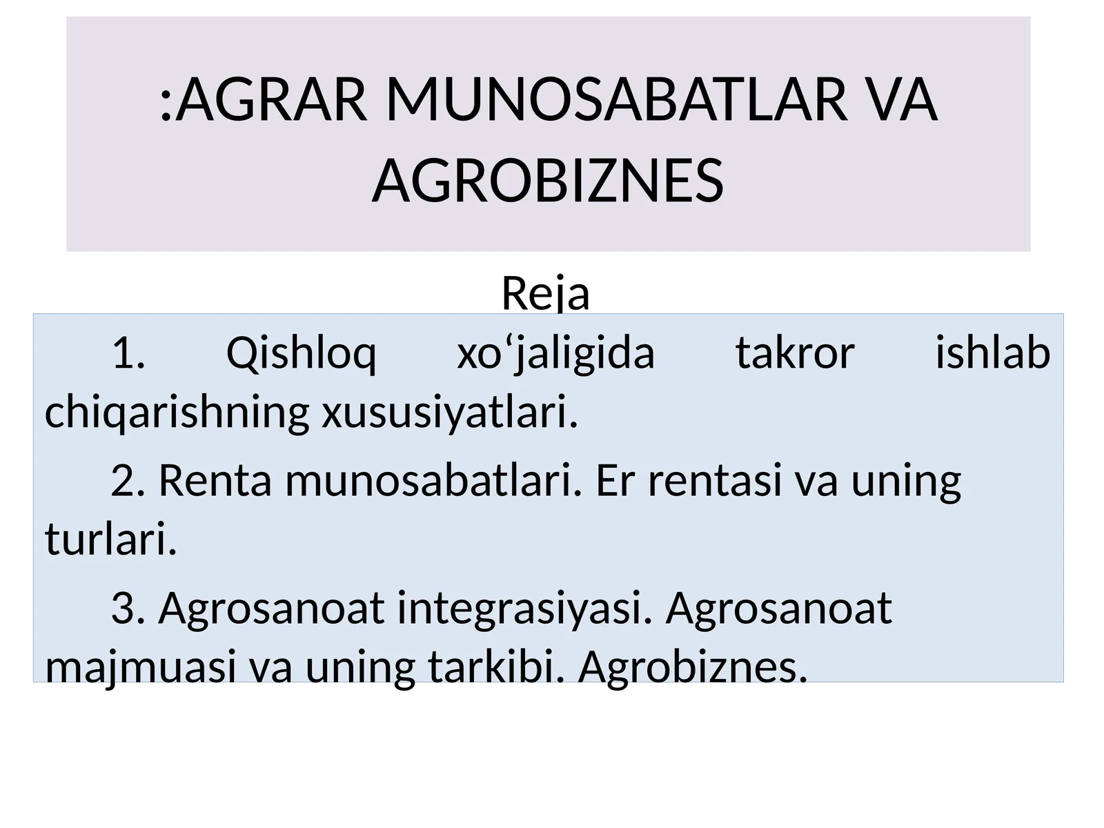 AGRAR MUNOSABATLAR VA AGROBIZNES