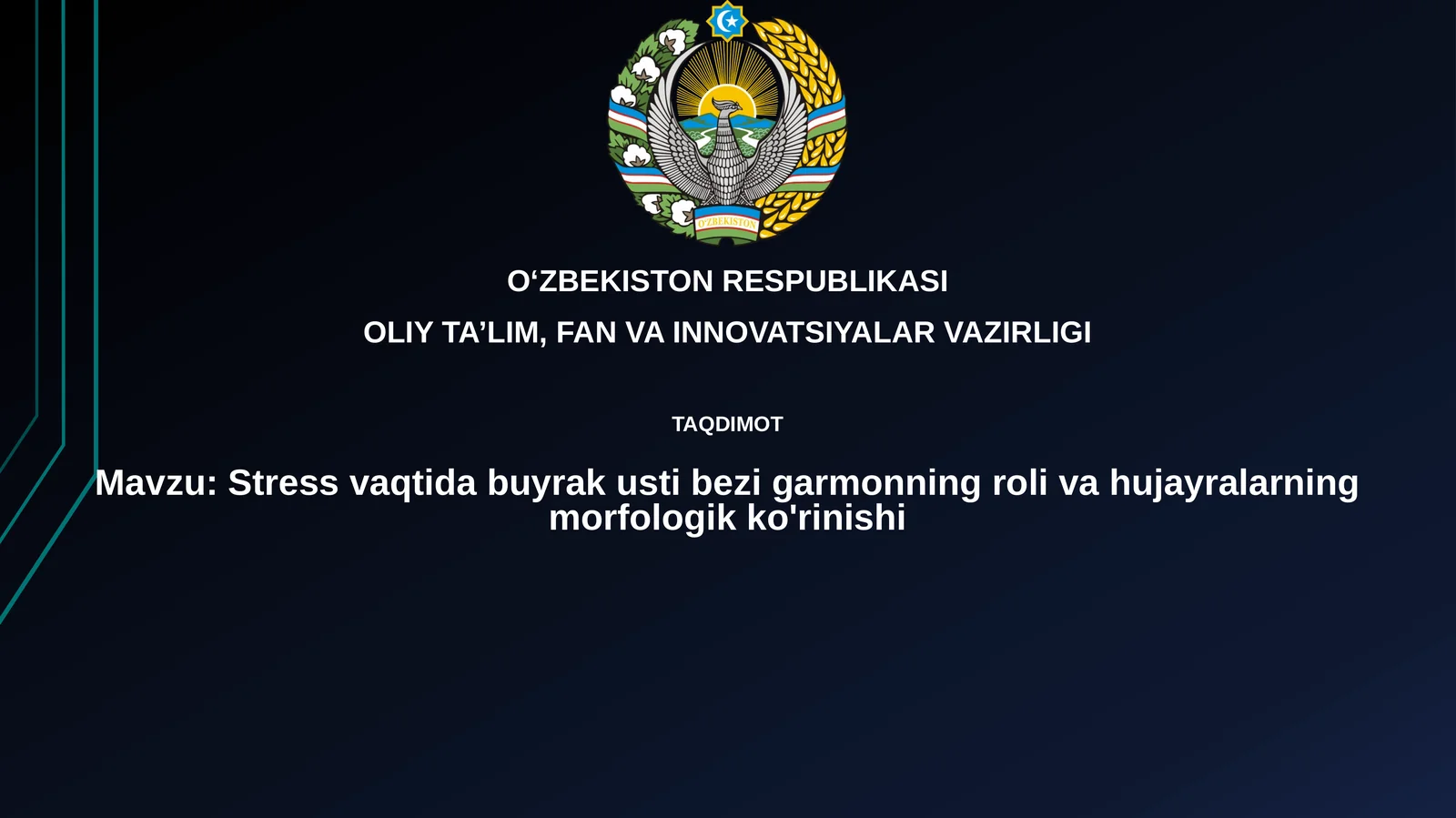Stress vaqtida buyrak usti bezigarmonning roli va hujayralarning morfologik ko'rinishi