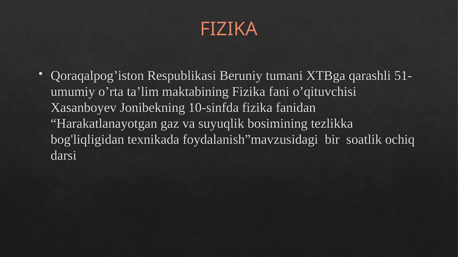 10-sinf Fizika Harakatlanayotgan gazlar va suyuqliklarda bosimning tezlikka bog'liqligidan texnikada foydalanish