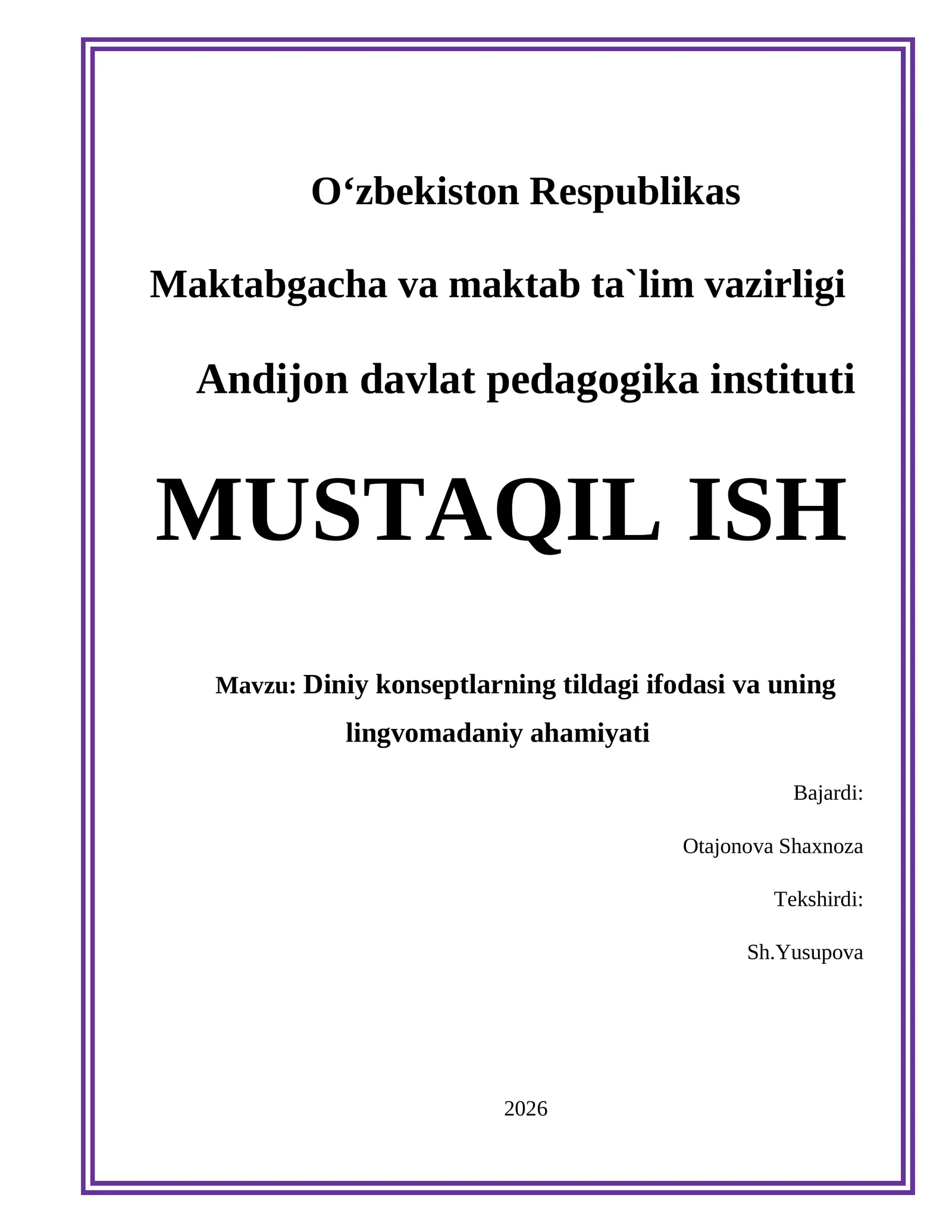 Diniy konseptlarning tildagi ifodasi va uning lingvomadaniy ahamiyati