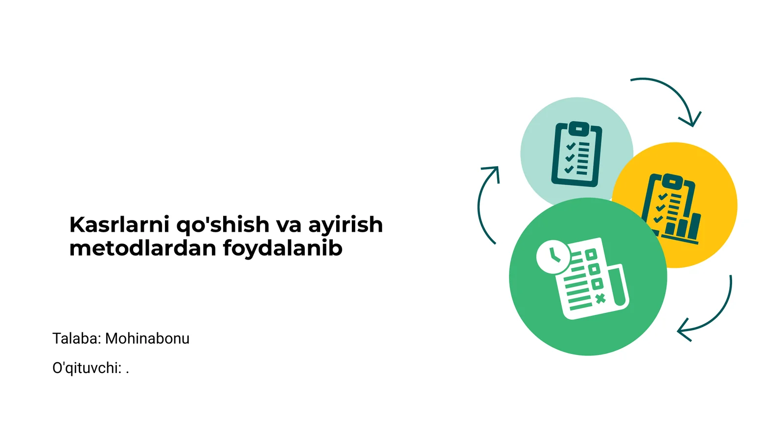 Kasrlarni qo'shish va ayirish metodlardan foydalanib