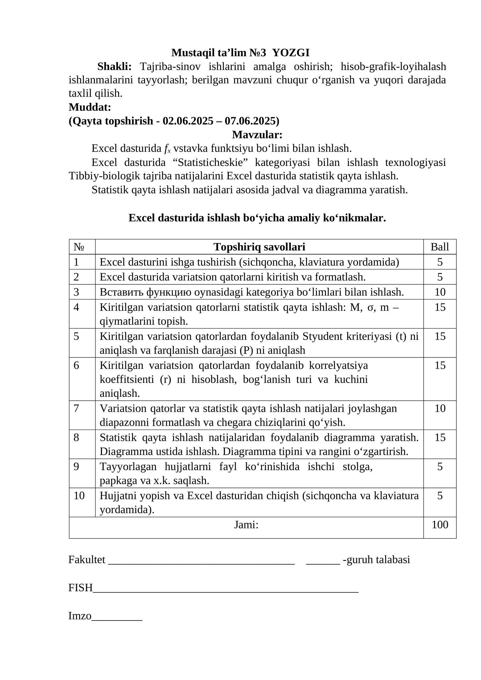 Mustaqil ta’lim №3 YOZGI