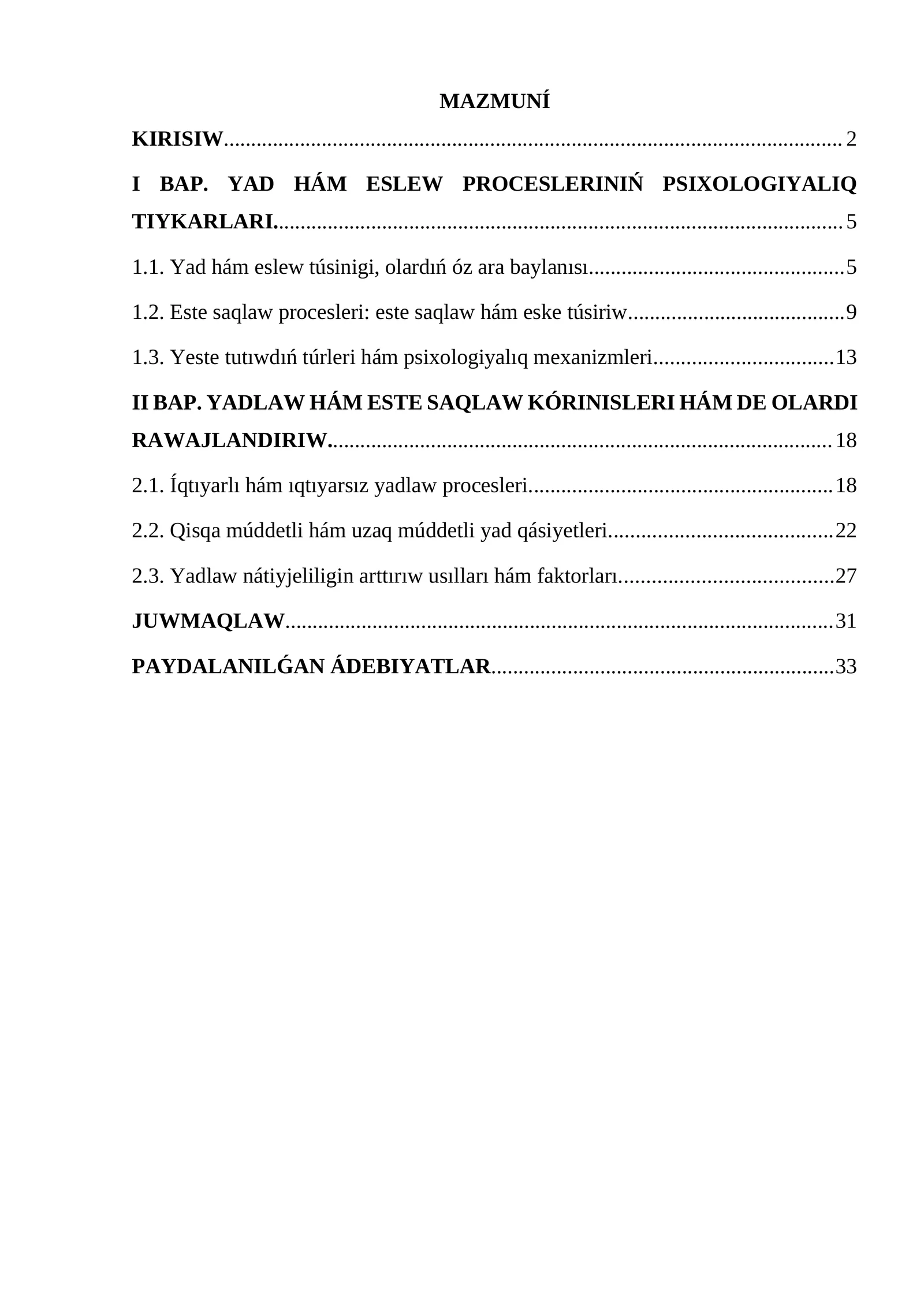 YAD HÁM ESLEW PROCESLERINIŃ PSIXOLOGIYALIQ TIYKARLARI