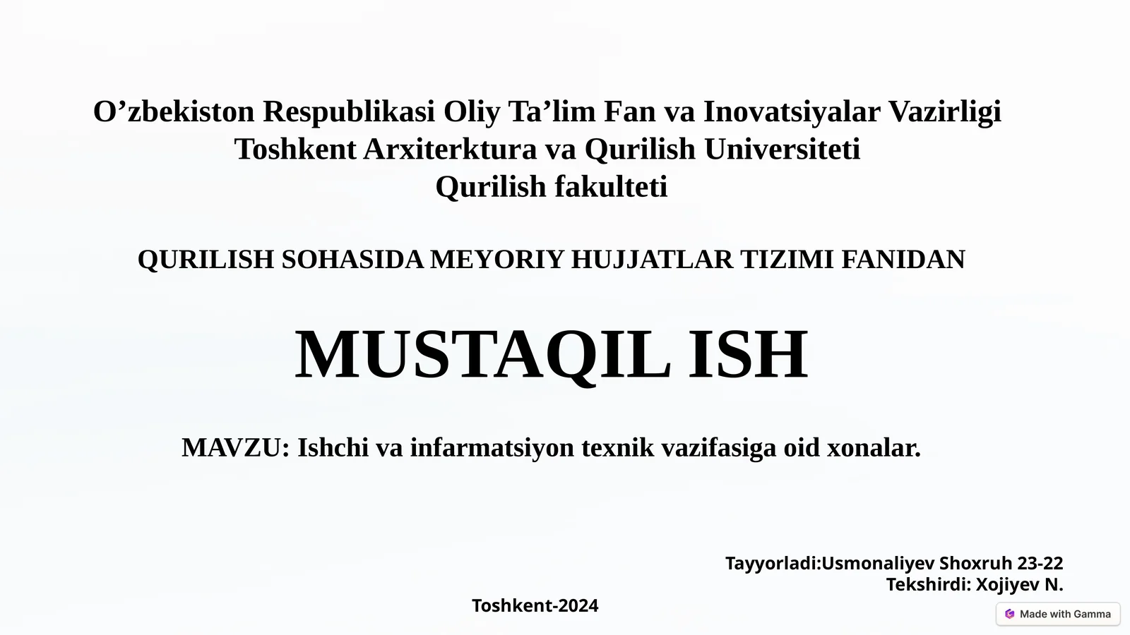 Ishchi va infarmatsiyon texnik vazifasiga oid xonalar. Turar joy binolarini akustikasi va ularni tashqishovqinlardan himoya qilish